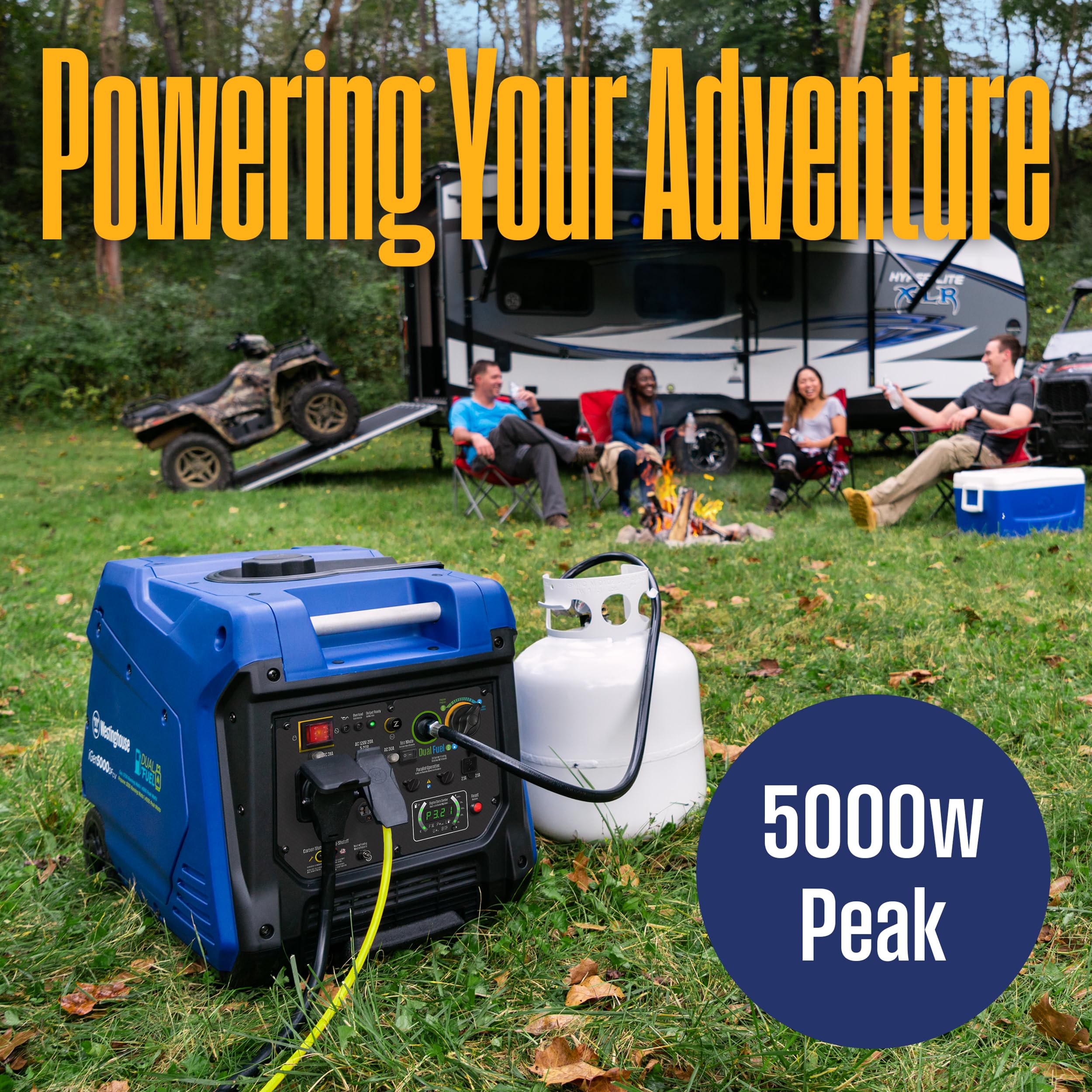 Westinghouse Outdoor Power Equipment 5000 Peak Watt Super Quiet Dual Fuel Portable Inverter Generator, Wheel & Handle Kit, Gas &