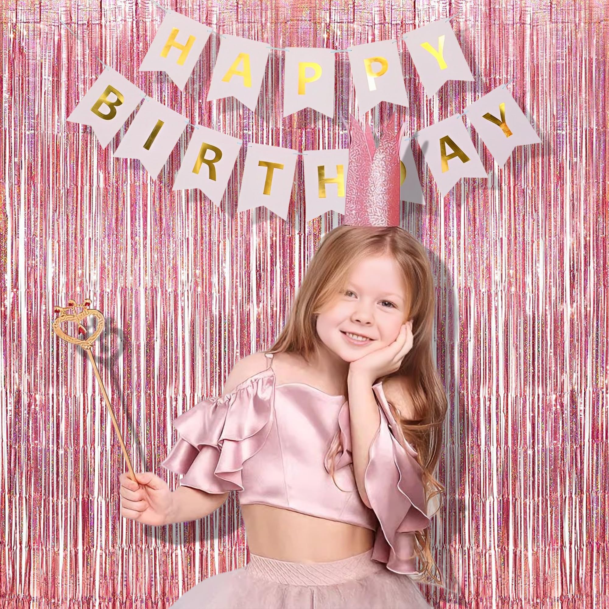 Braveshine Rose Gold Tinsel Foil Fringe Curtains   2Pcs 3.2X8.2Ft Metallic Holiday Photo Booth Backdrop Party Supplies For Birth