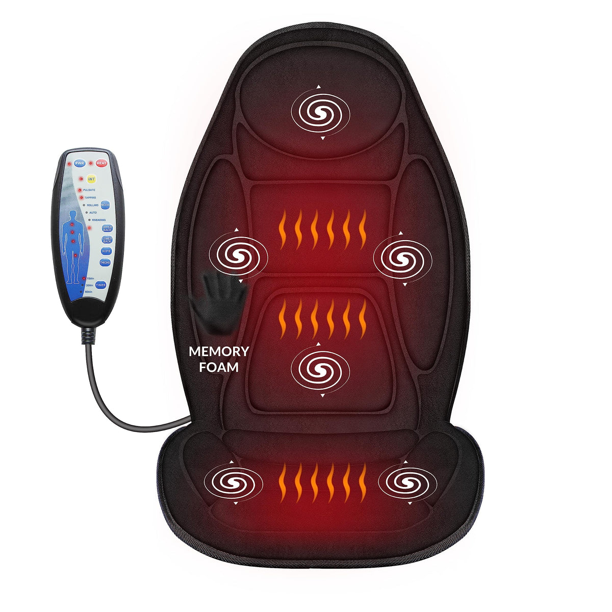 Snailax Back Massage Seat Cushion, Memory Foam Pad, 5 Massage Modes & 2 Heat Settings, Seat Massager For Office Chair,Home Use