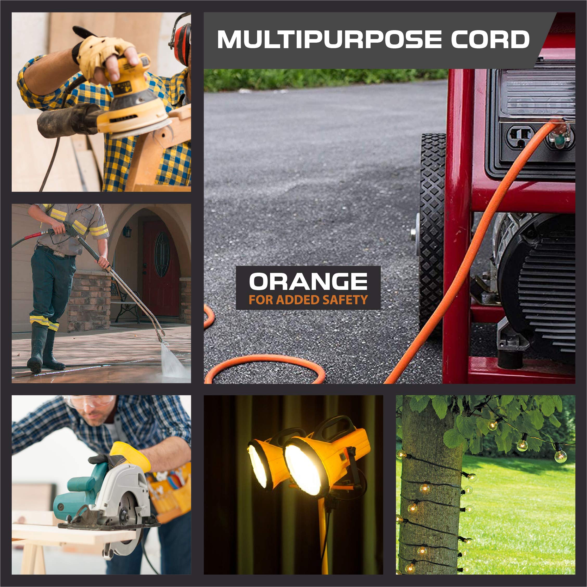 Iron Forge Cable 12 Gauge Extension Cord 10 Ft, 12/3 Sjtw 10 Foot Heavy Duty Extension Cord Outdoor 3 Prong, Weatherproof Orange