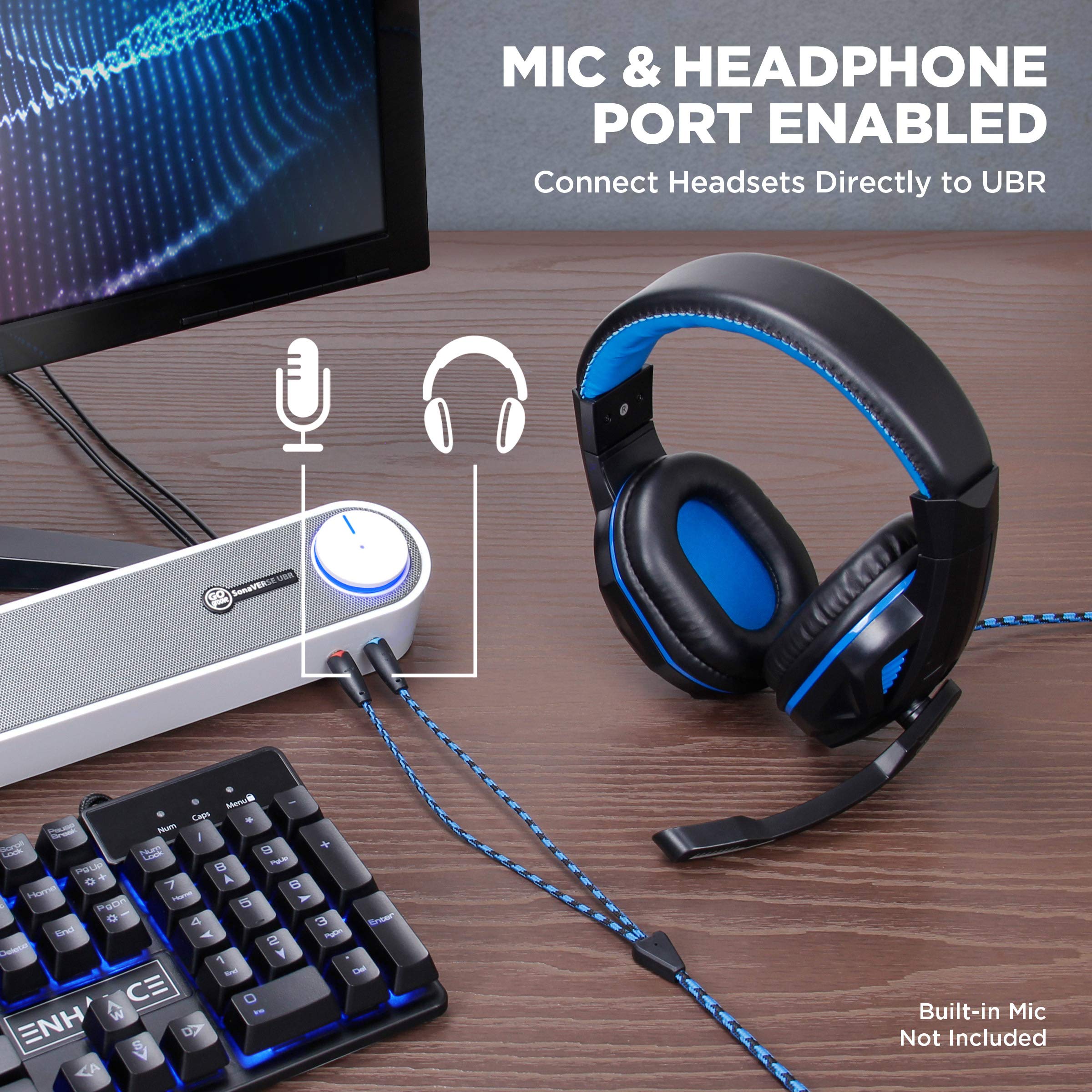 Gogroove Computer Speaker Mini Soundbar - Usb Powered Pc Sound Bar With Easy Setup Wired Aux, Stereo Audio, Microphone Port, Vol