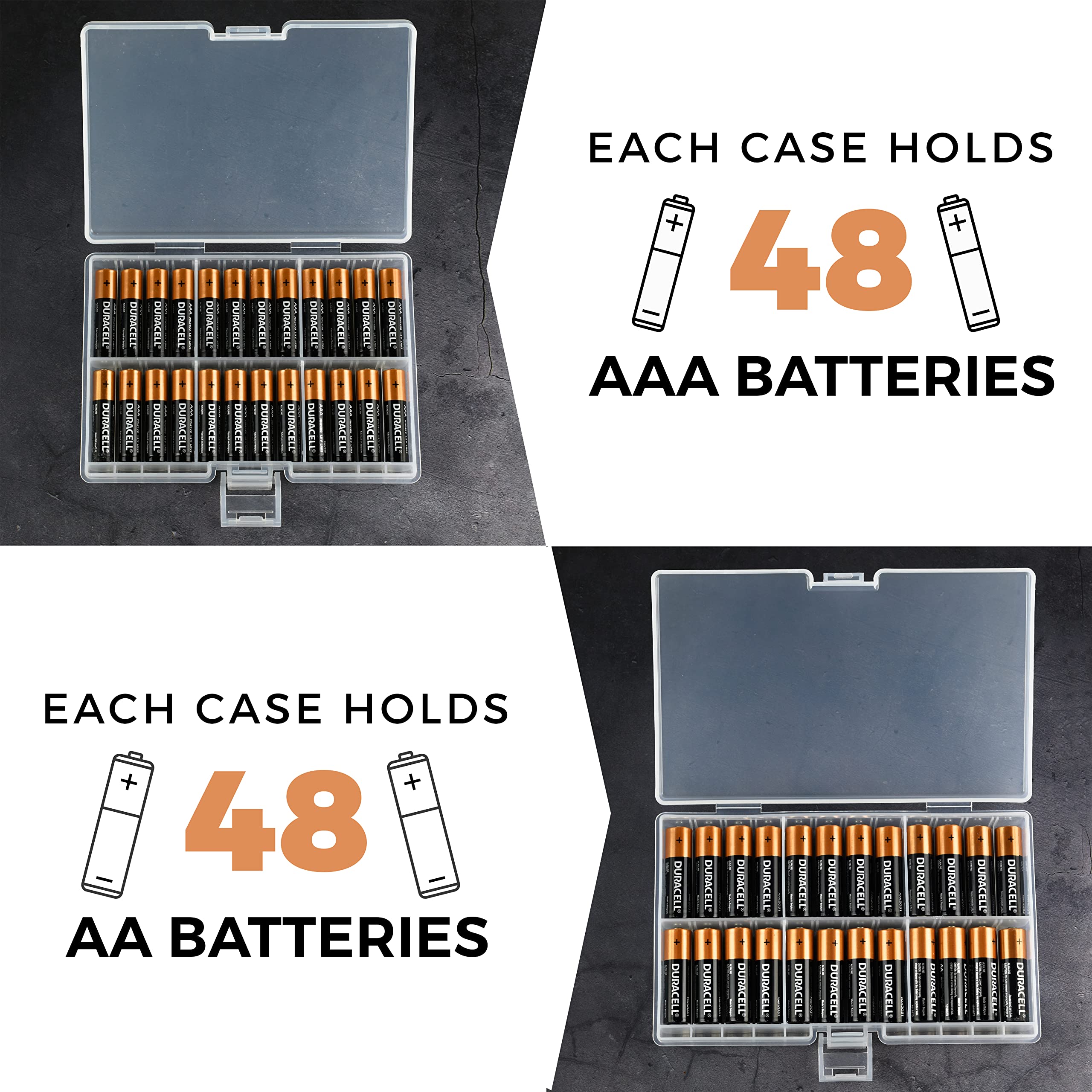 Glossyend Set Of 4 - Two Aa And Two Aaa Battery Storage Box, Battery Storage Case Holder, Clear. Each Case Stores 48 Batteries