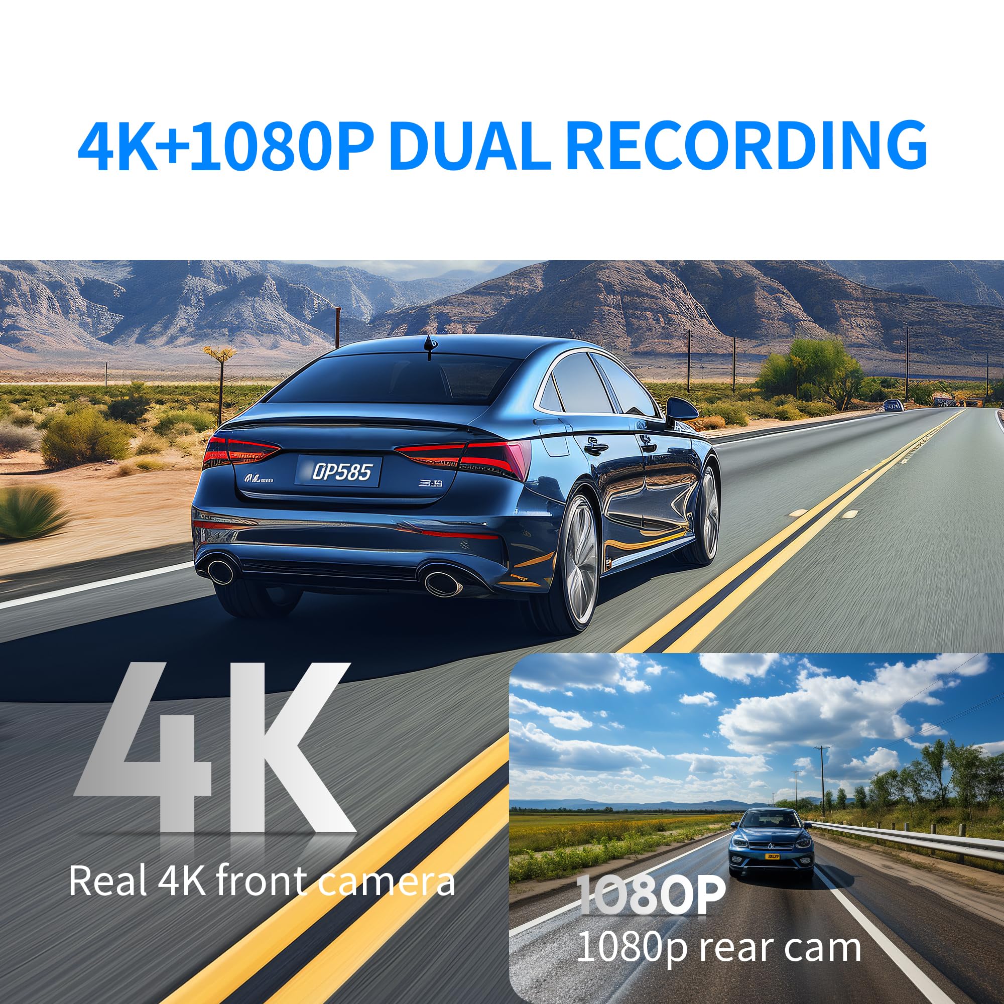 Kawa True 4K Dash Cam Front And Rear, Free 64Gb Card, 2160P Wifi Dash Camera For Cars With Sony Starvis Imx415, Built In Gps Dua