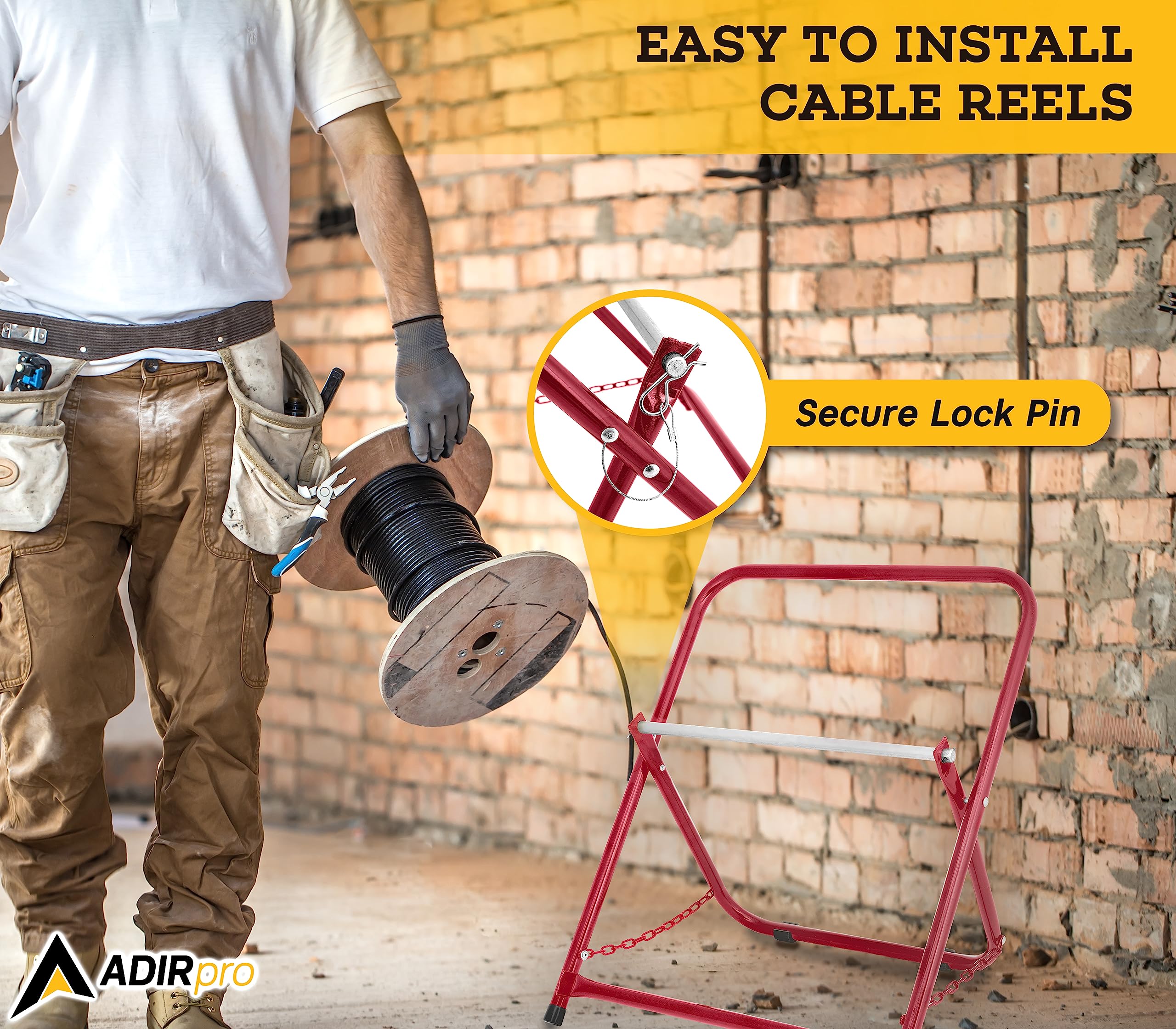 Adirpro Durable Single Axle Cable Caddy - Commercial Industrial Grade Steel Wire Dispenser - Compact Design Holds Cable Reels Up