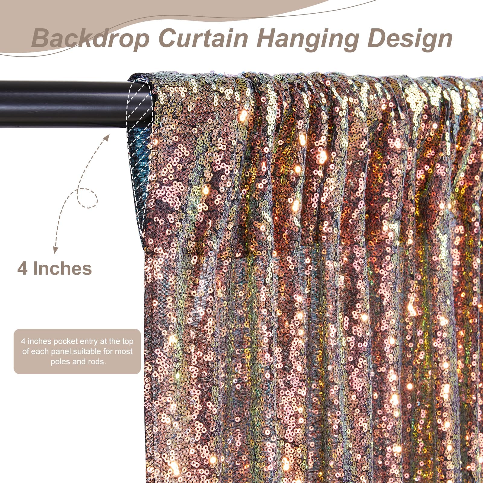 Soardream Black Gold Sequin Backdrop 6 Pcs 2Ftx8Ft Sparkly Glitter Birthday Party Cake Table Background Draping Fabric