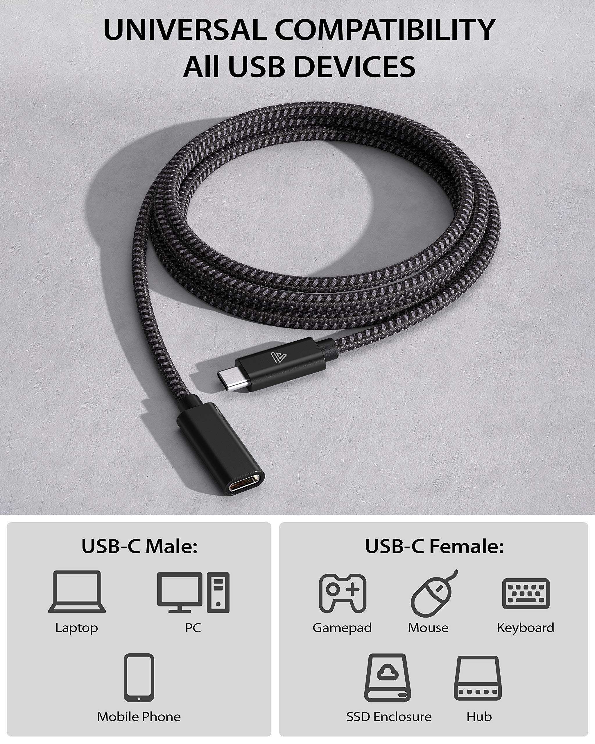 Faracent Usb Type C Extension Cable (5Ft/1.5M), Usb C 3.1(5Gbps) Male To Female Extension Charging & Sync Compatible With Switch, Macbook Air M2/ M1/ Pro, Ipad Pro/Air Dell Xps Surface Book Black