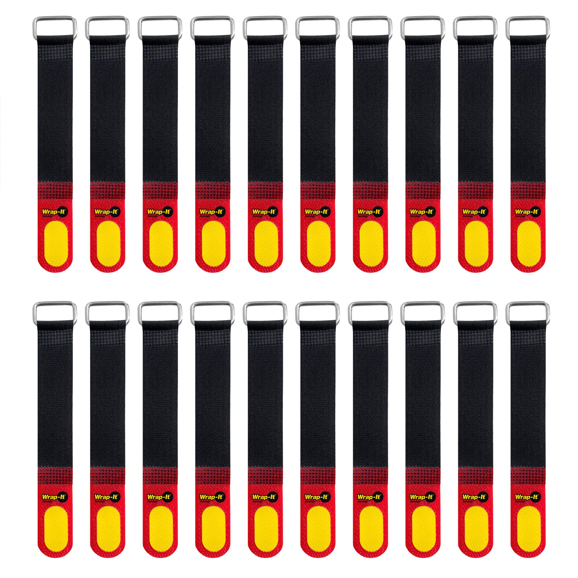 Wrap It Storage Hook And Loop Cinch Straps 5'' 20 Pack (Red/Black) With Write On Label For Easy Cord Identification And Cable Ma