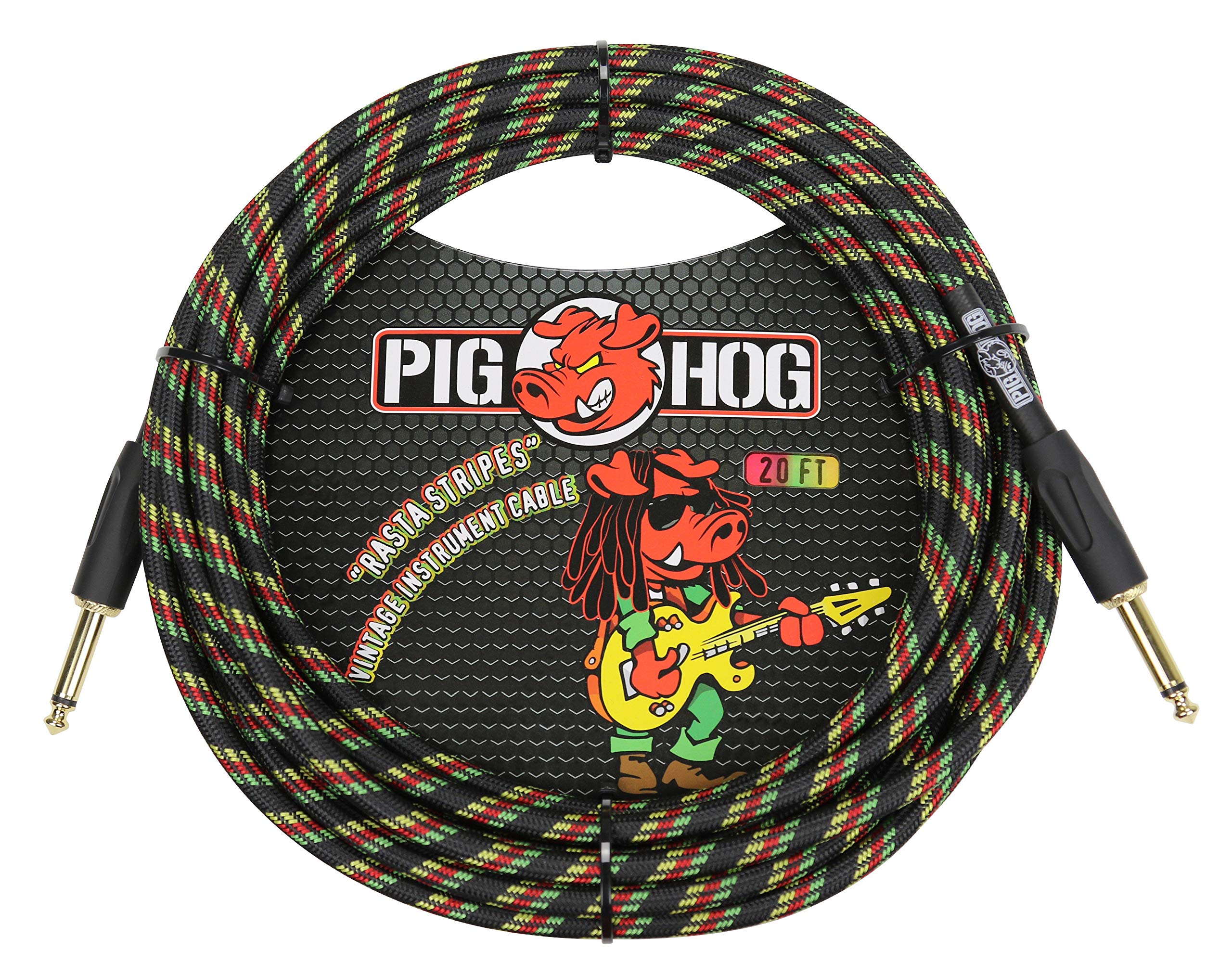 Pig Hog ''Rasta Stripes'' Woven Jacket Tour Grade Instrument Cable, 20-foot
