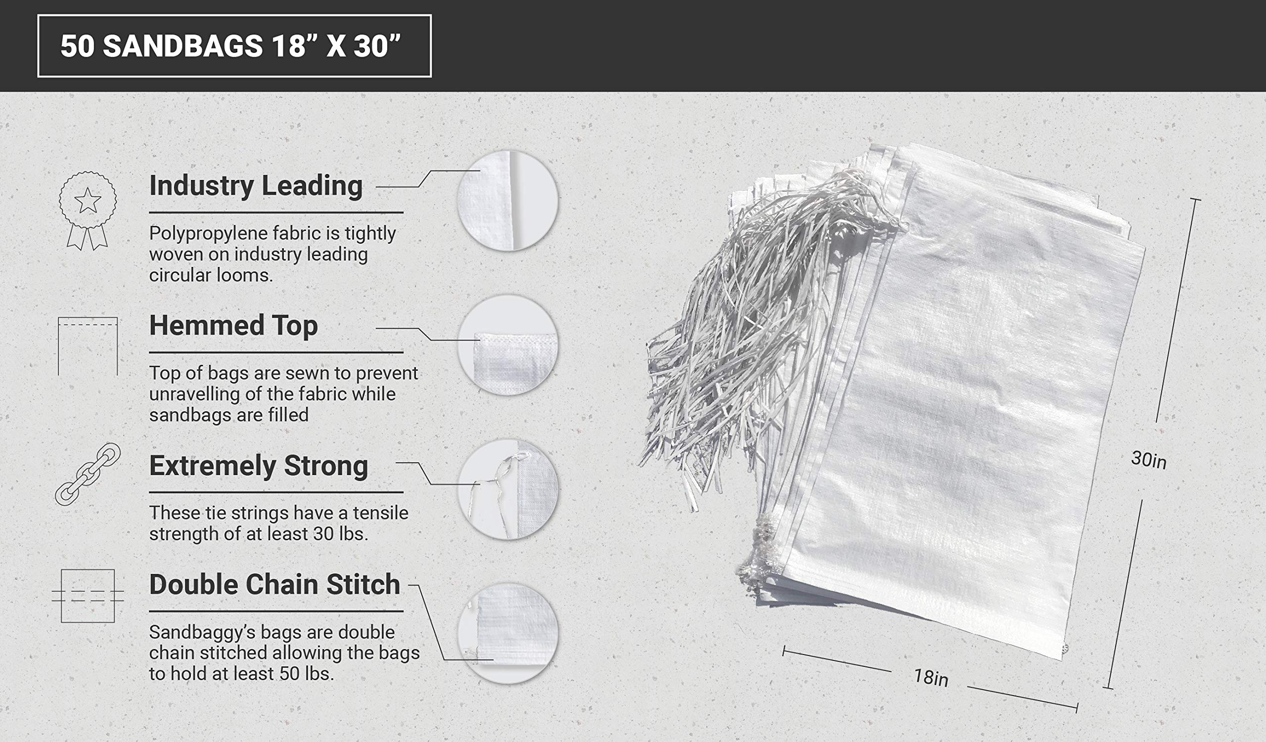 Sandbags For Flooding   Size: 18'' X 30''   Color: White   Sand Bag   Flood Water Barrier   Water Curb   Tent Sandbags   Store B