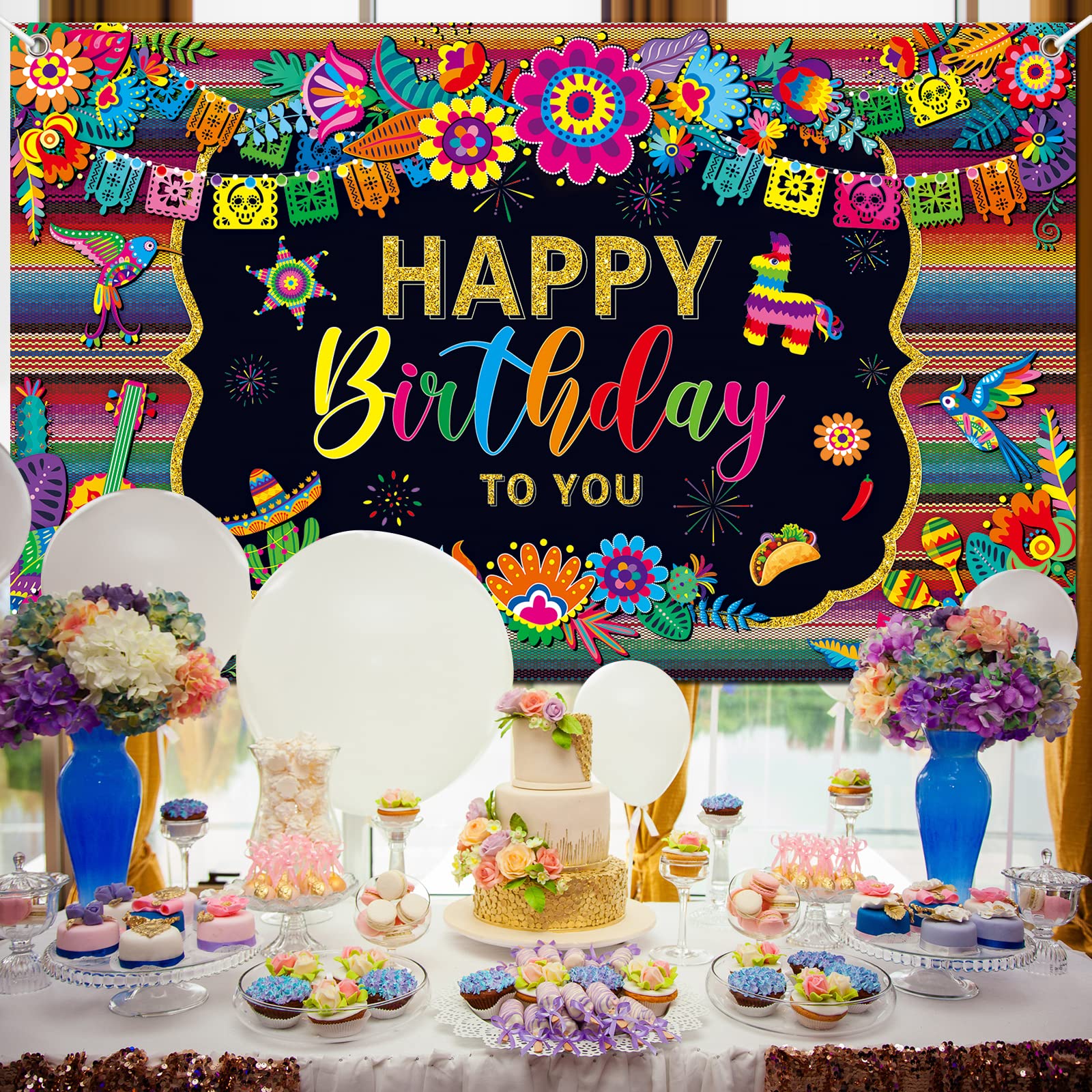 Launuo 7 * 5Ft Mexican Fiesta Themed Happy Birthday Backdrop Mexico Cinco De Mayo Party Decorations Fiesta Banner Carnival Suppl