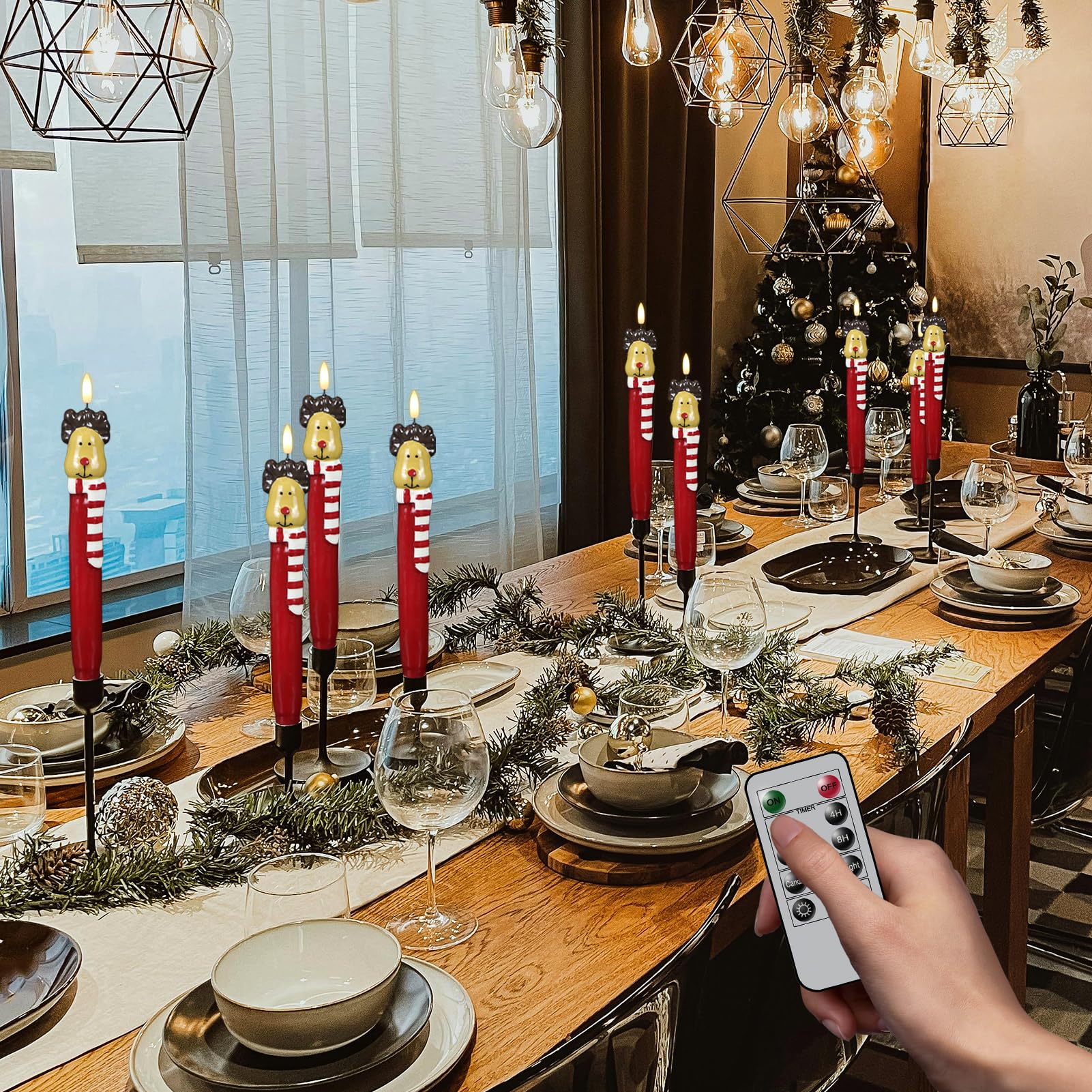 Kunswenn Christmas Flameless Taper Candles, Christmas Deer Led Taper Candles With Timer, 2 Pcs Christmas Deer Led Flameless Cand