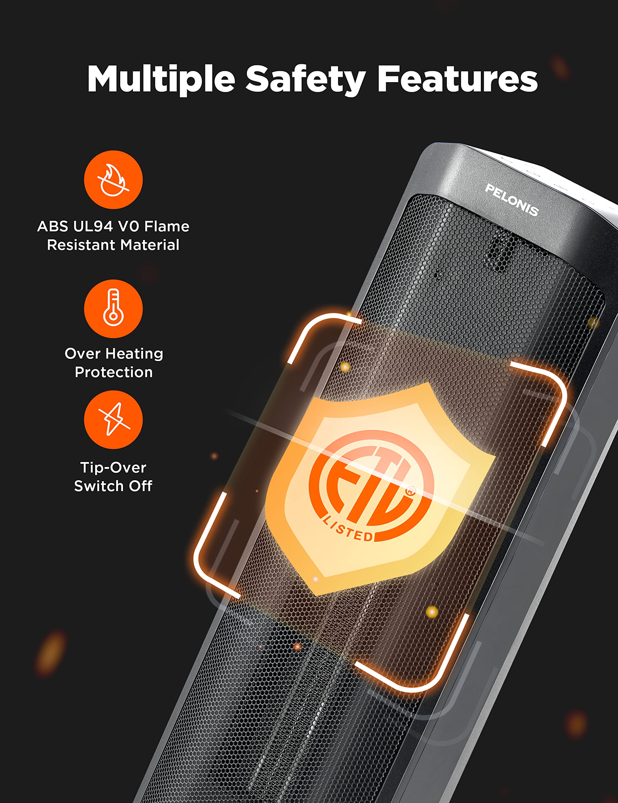 Pelonis 1500W Tower Space Heater For Indoor Use In With Oscillation, Remote Control, Programmable Thermostat, Timer, Touch Scree