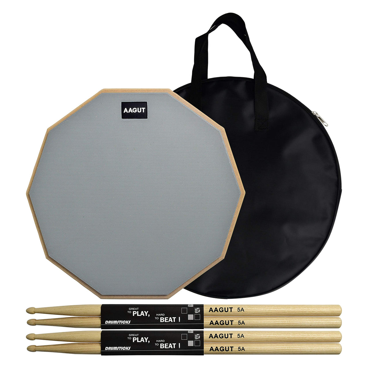 Aagut Practice Pad With Drum Sticks Set, 12 Inch Marching Band Bass Snare Drums Pads With 4 Hickory Classic Drumsticks And Carry