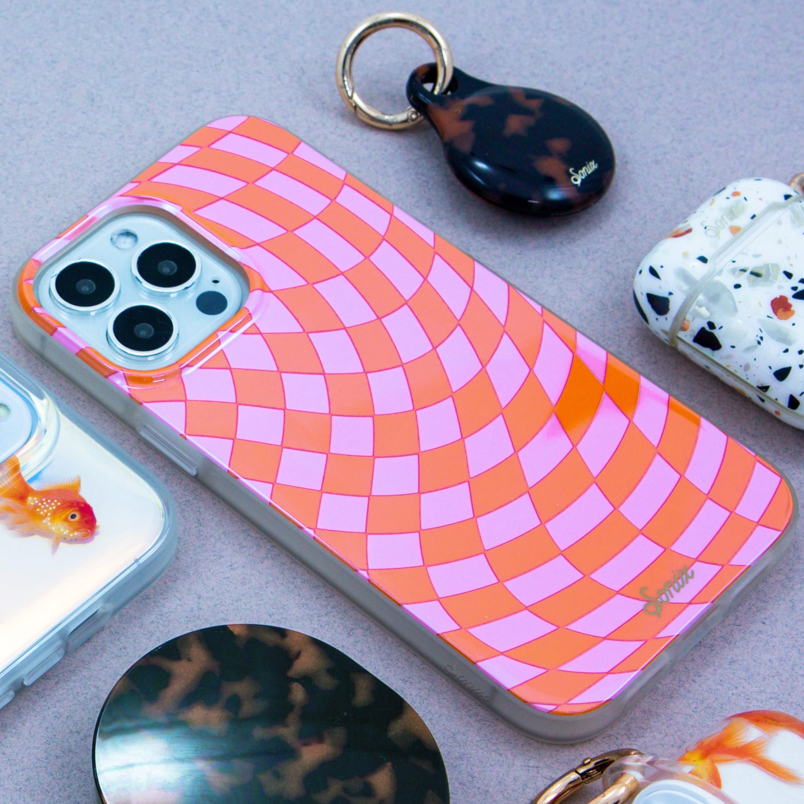 Sonix Case For Iphone 14 Pro Max | Compatible With Magsafe | 10Ft Drop Tested | Checkered Orange, Pink