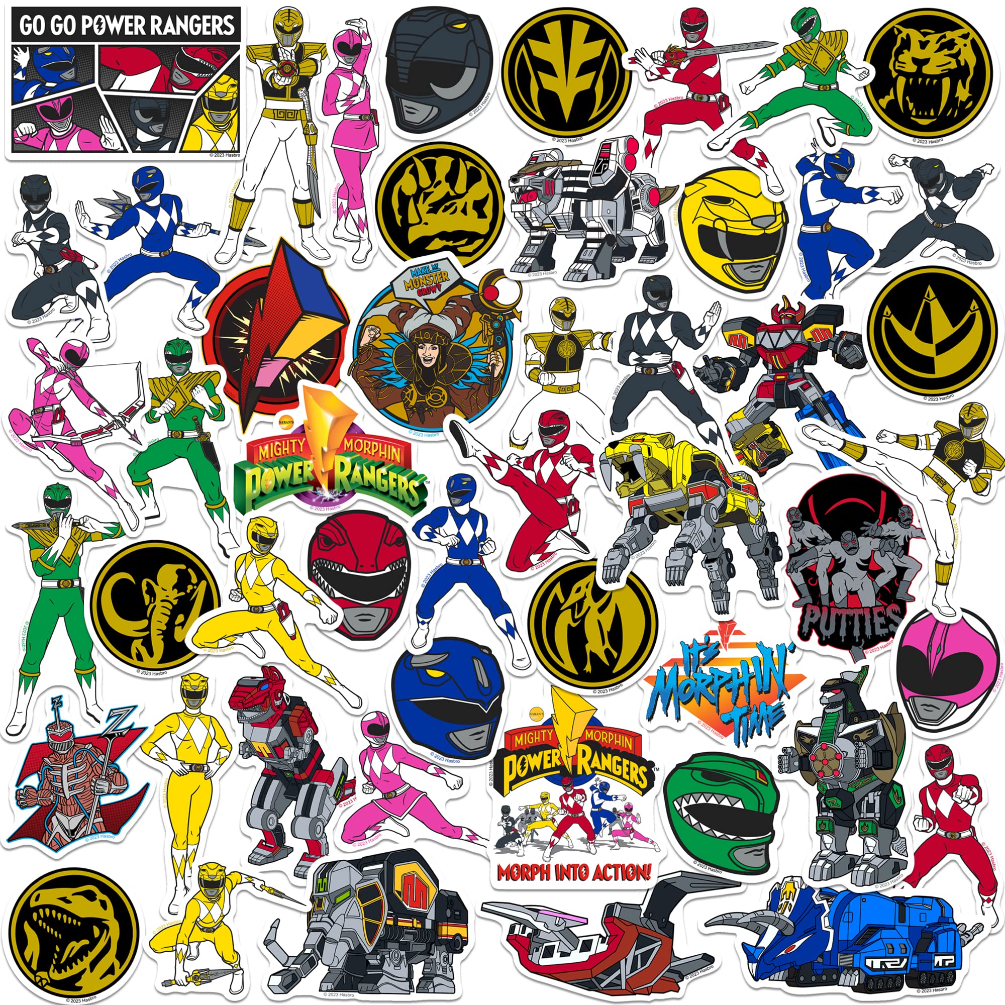Mighty Morphin' Power Rangers 50Ct Vinyl Large Deluxe Stickers Variety Pack   Laptop, Water Bottle, Scrapbooking, Tablet, Skateb
