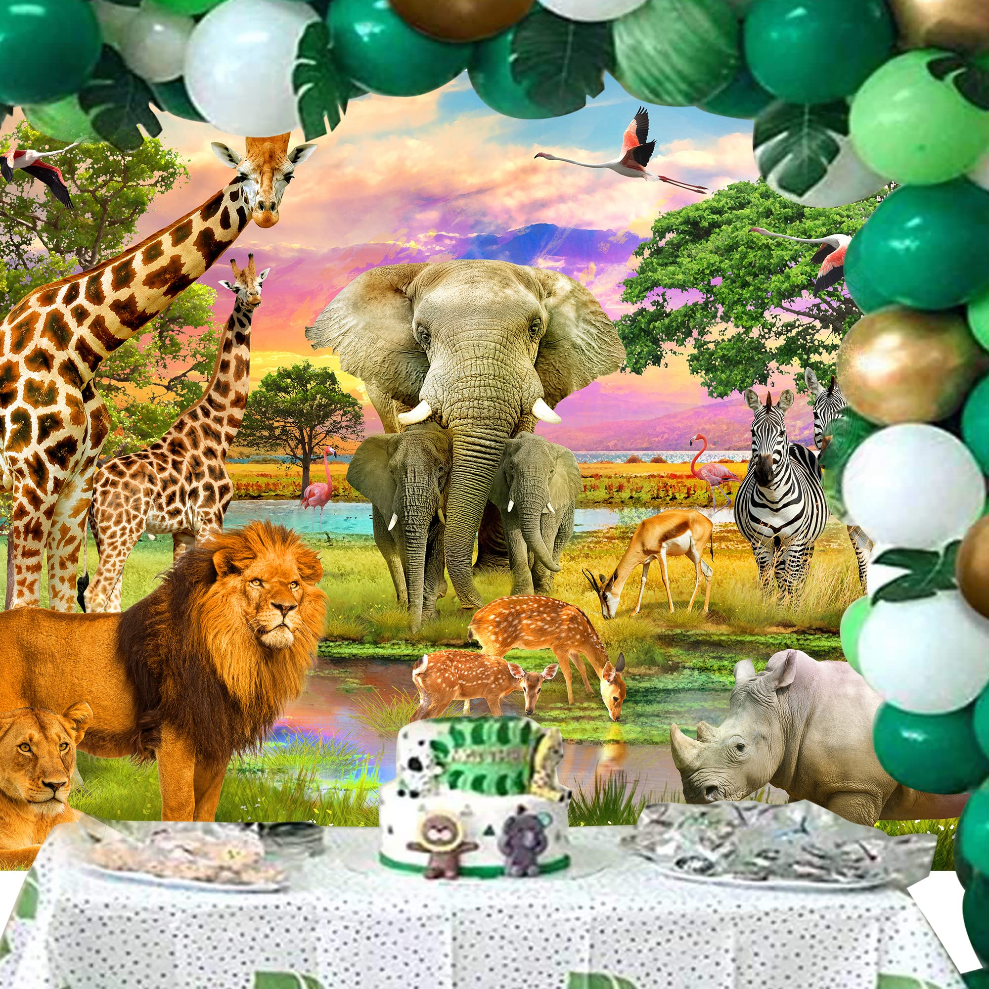 Svbright Jungle Backdrop 7Wx5H Safari Background Wildlife Summer Tropical Animal Desert African Scenic For Boy Birthday Party Ba