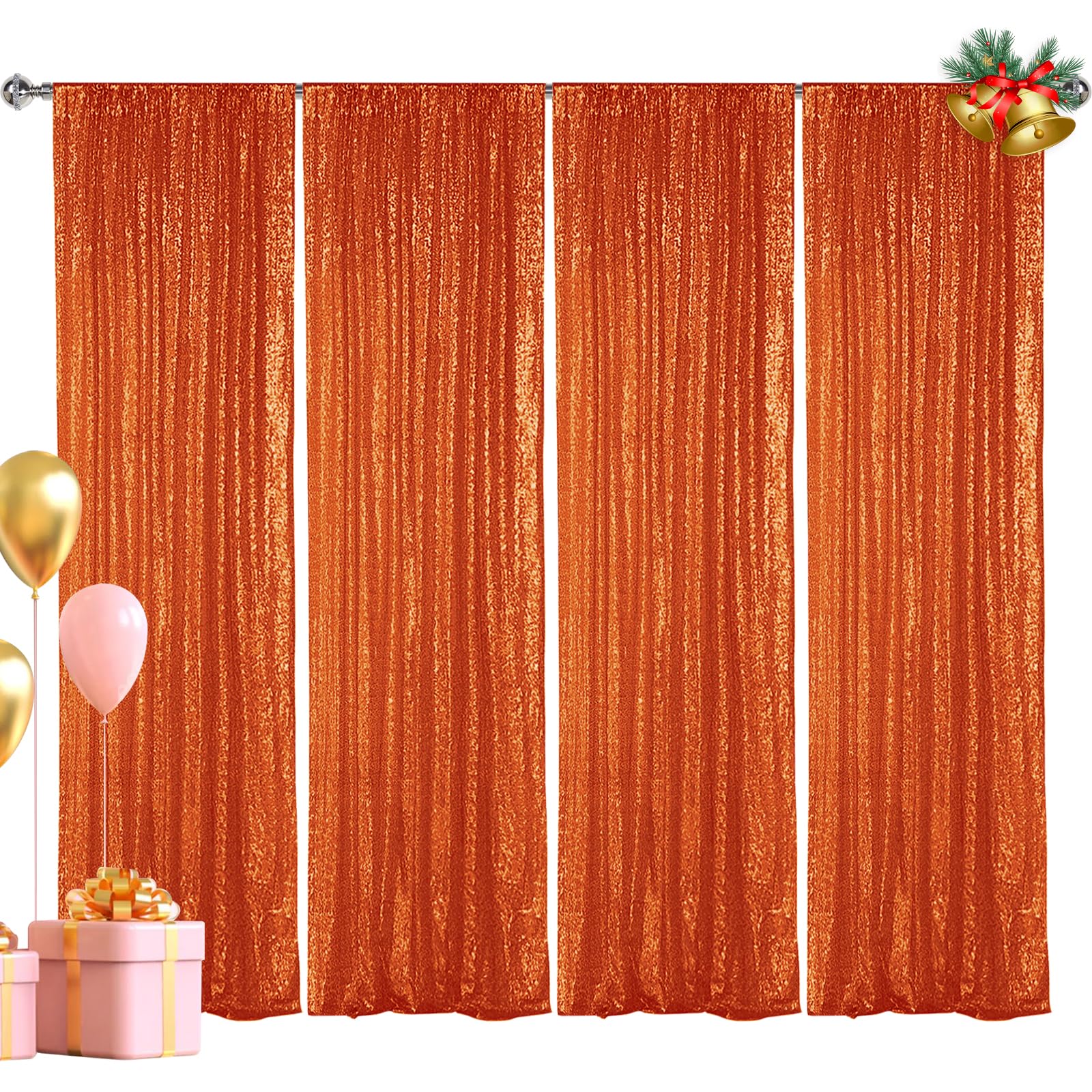 Hahuho Orange Sequin Backdrop Curtain, Halloween Glitter Backdrop Curtain For Parties, Christmas, Wedding, Party Decoration(4 Pa