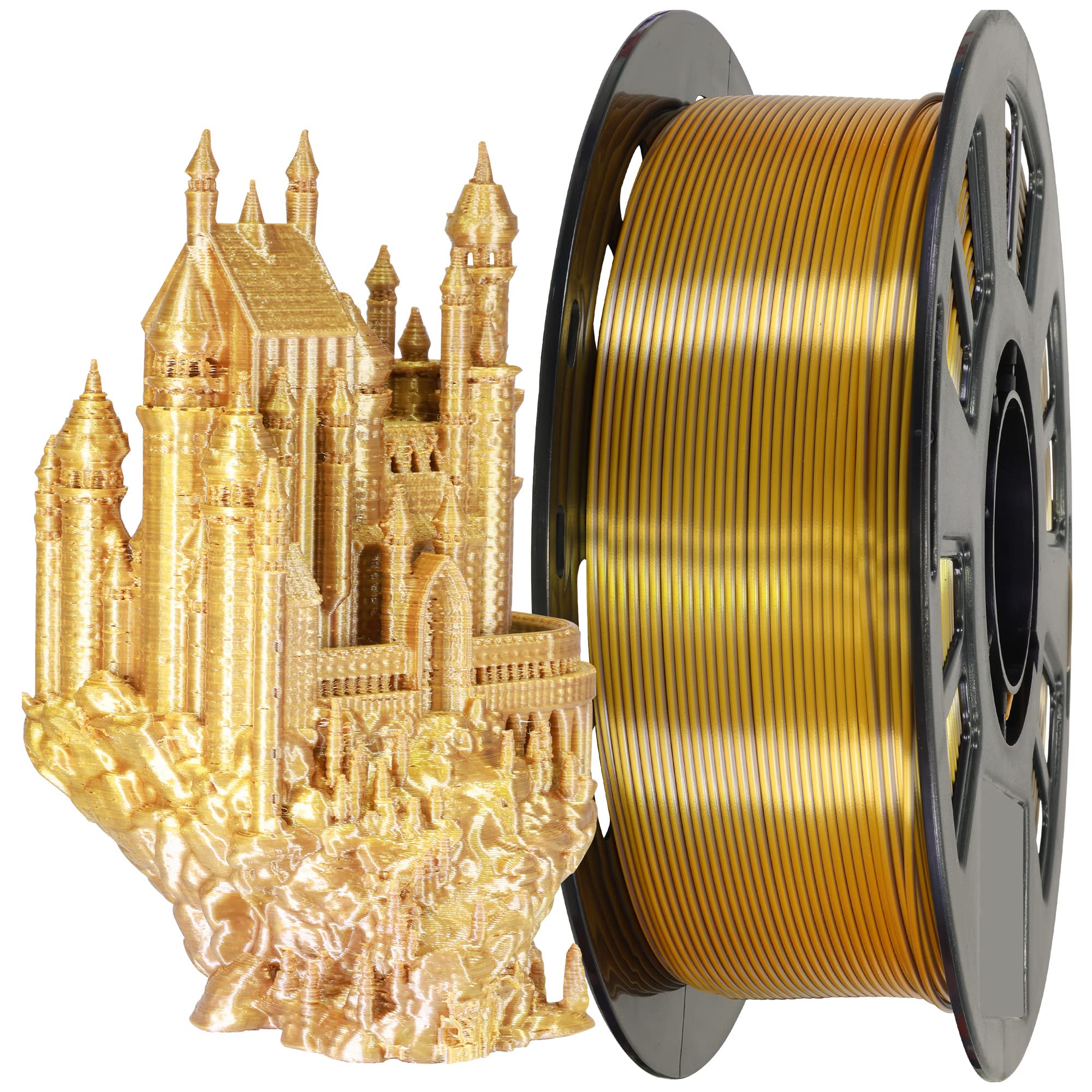 MIKA3D Bicolor Double Colors Silk Metallic Gold Coffee PLA Coextrusion Filament, 1.75mm 2 Colors in 1 Printing Multi Colored Sil