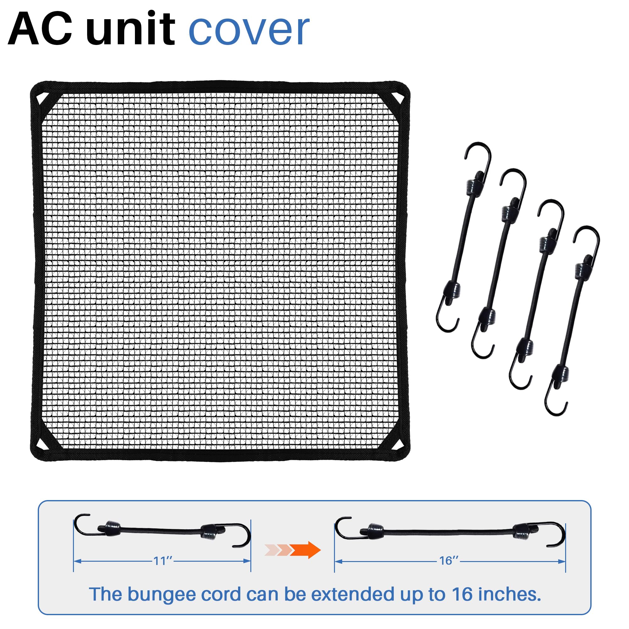 Ecoopts 36''X36'' Air Conditioner Cover Ac Unit Top Mesh Cover For Outside Unit With Bungee Cords, Leaf Guard Mesh Air Condition