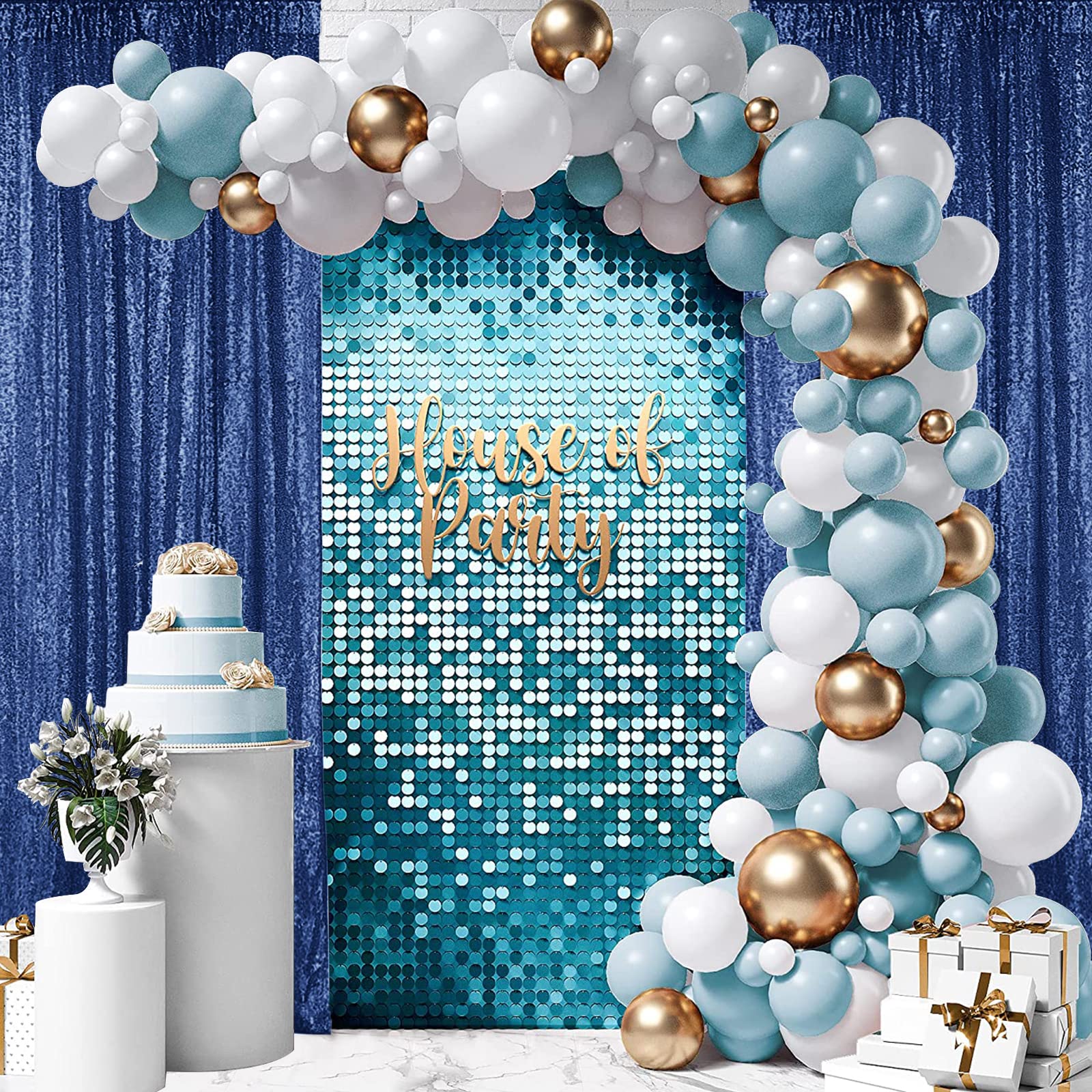 Hahuho Navy Sequin Backdrop Curtain, 2Pcs 2Ftx8Ft Glitter Backdrop Curtain For Parties, Christmas, Wedding, Party Decoration(2 P