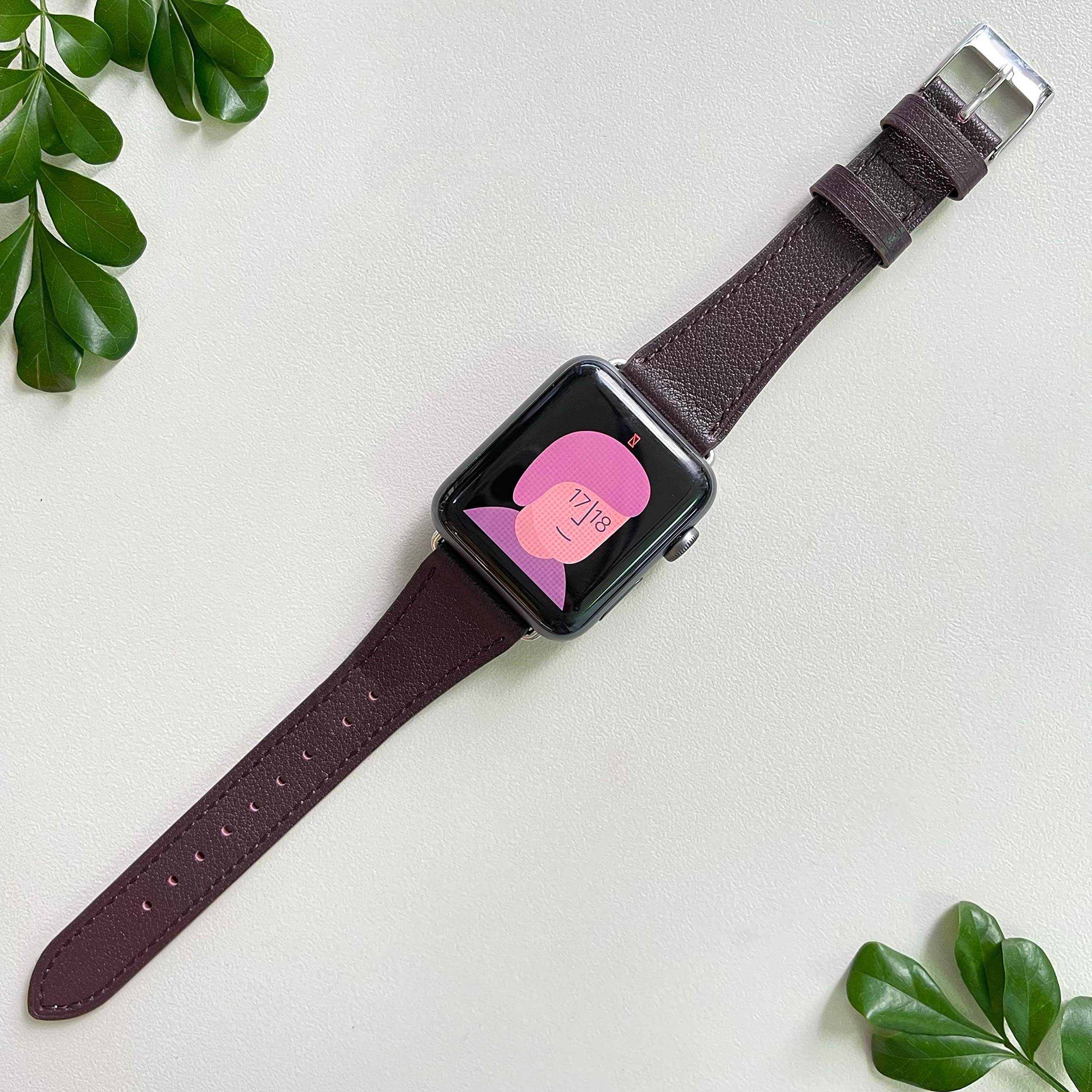 Handodo Women Slim Leather Band Compatible With Apple Watch Series 9/8/7/6/5/4/3/2/1/Se   Top Grain Calfskin Leather Replacement