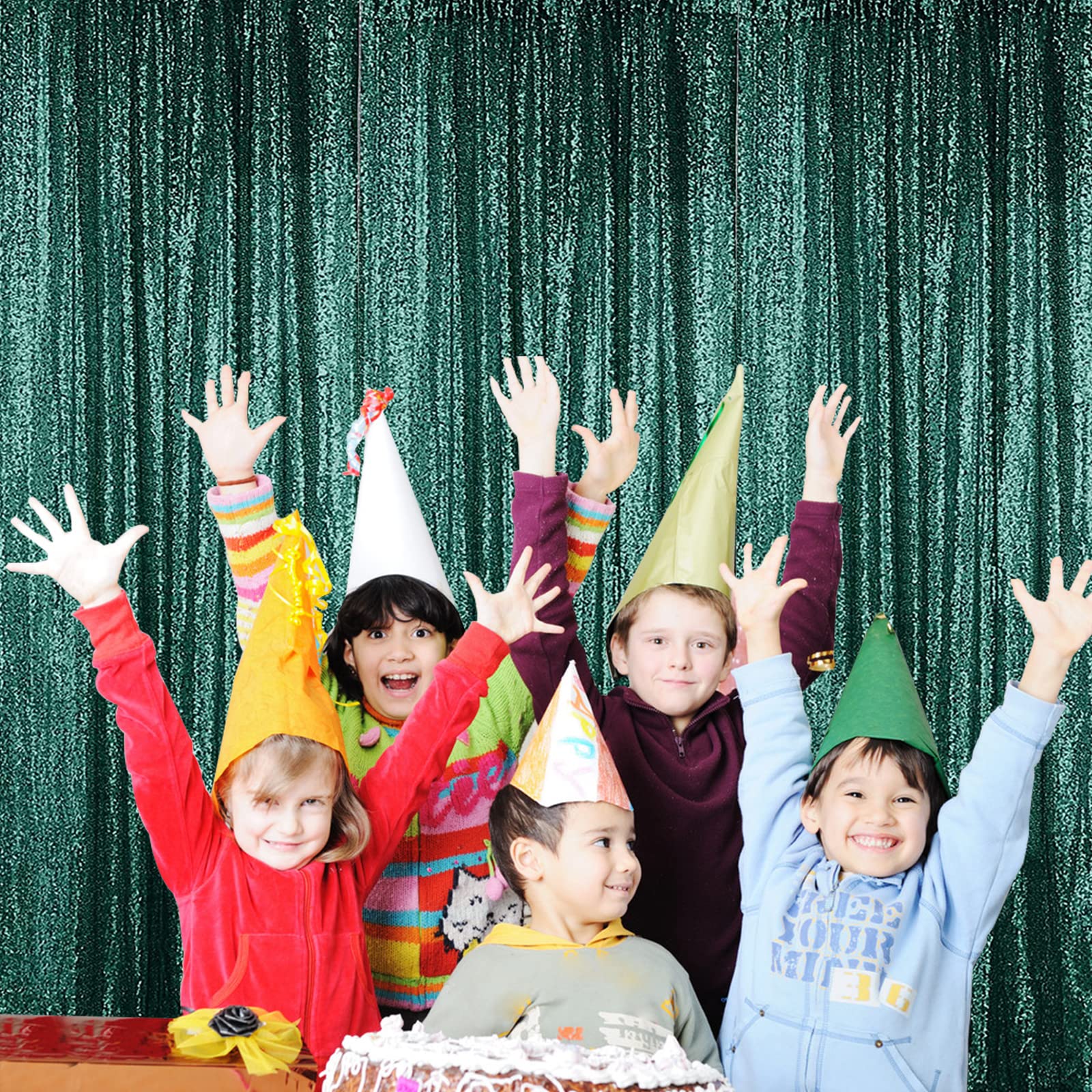 Sugargirl Dark Green Sequin Backdrop Curtain 4 Panels 2Ftx8Ft Glitter Dark Green Background Drapes Sparkle Photography Backdrop