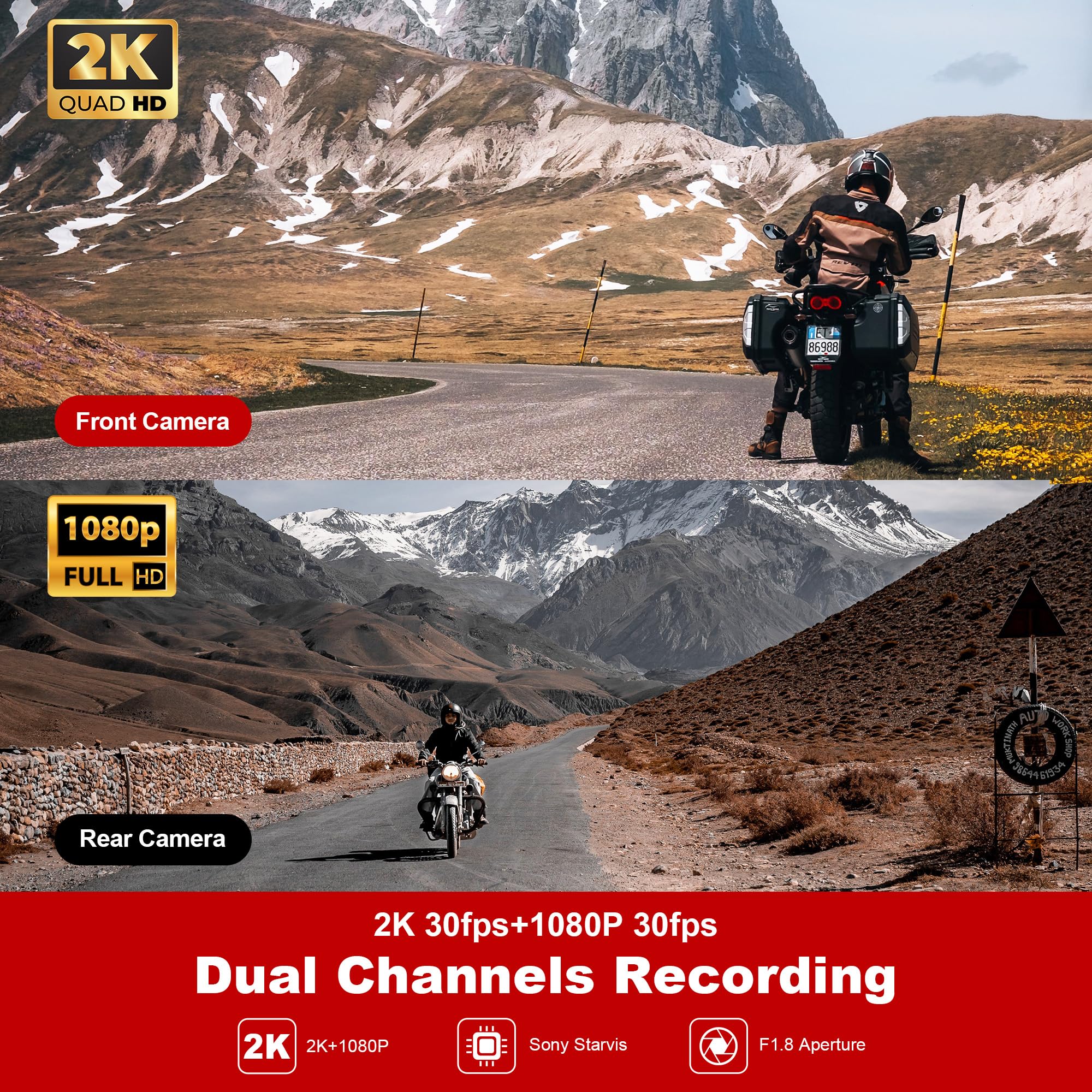 Innovv K6 Motorcycle Dash Cam Front And Rear 2K Qhd+1080P, Ip67 Waterproof Motorcycle Camera With Wi Fi, Collision G Sensor Dete