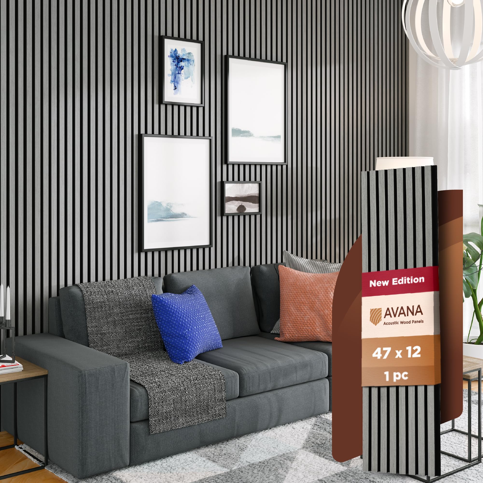 Avana Modern Acoustic Wood Wall Panels   47.2 X 12.6 Inch Gray Oak Acoustic Panels 1 Pc   Wall Panels For Interior Wall Decor Fo