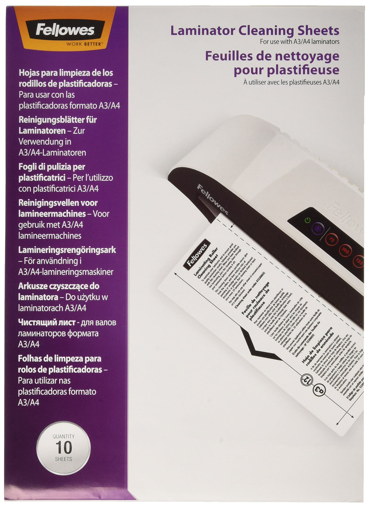 Fellowes A4 Laminator Cleaning Sheets,White,(Pack Of 10)