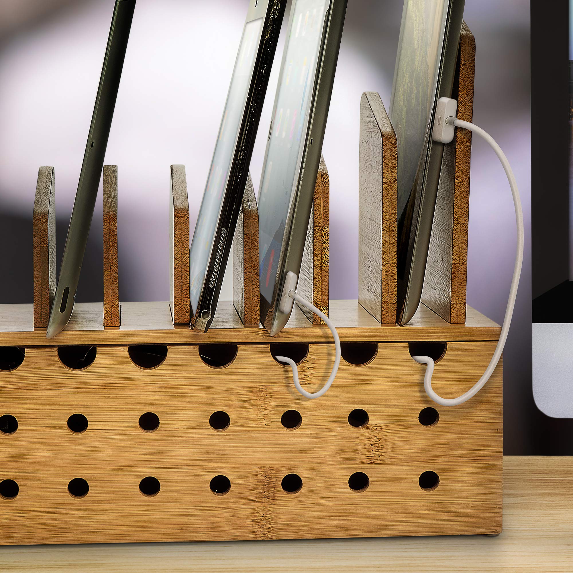 Prosumer'S Choice 10 Device Bamboo Cell Phone Charging Stations Dock | Clutter Organizer/Charging Stand For Multiple Devices | D