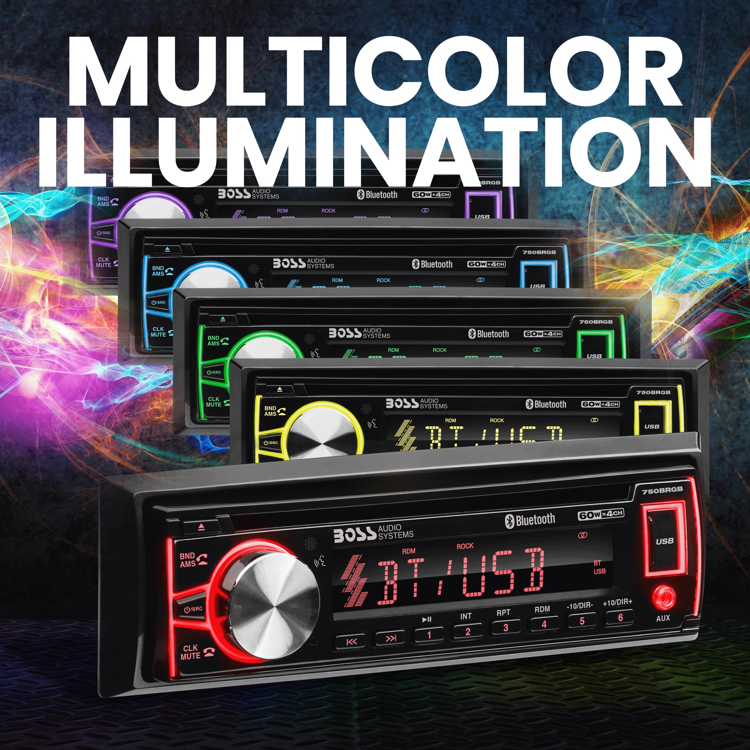 Boss Single Din Cd/Mp3 Receivermulti Color Display Bluetooth Usb Front Aux Remote