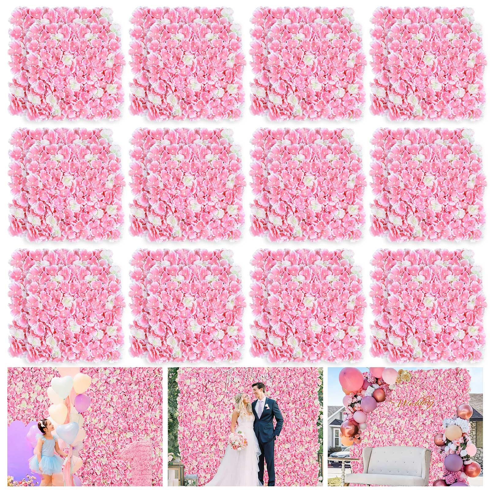 Pink Backdrop Flower Wall Panel: 24 Pcs 3D Silk Flower Wall Backdrop Artificial Hydrangea Floral Backdrop for Wedding Party Birt
