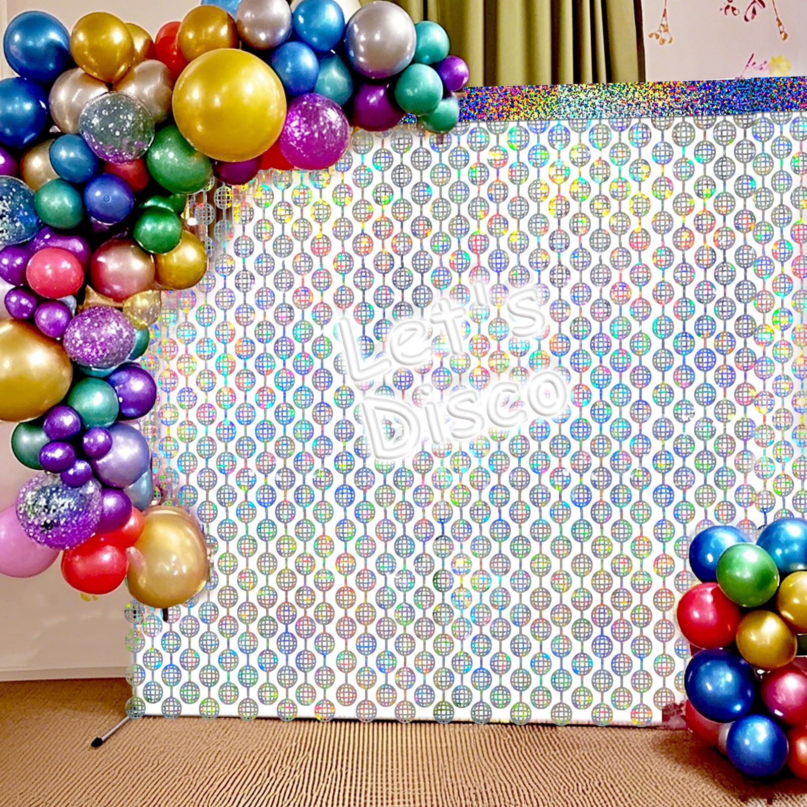2 Packs Disco Ball Foil Curtain, Silver Glitter Metallic Backdrop For Birthday, Wedding, Baby Shower, 70S 80S 90S Theme Party, B