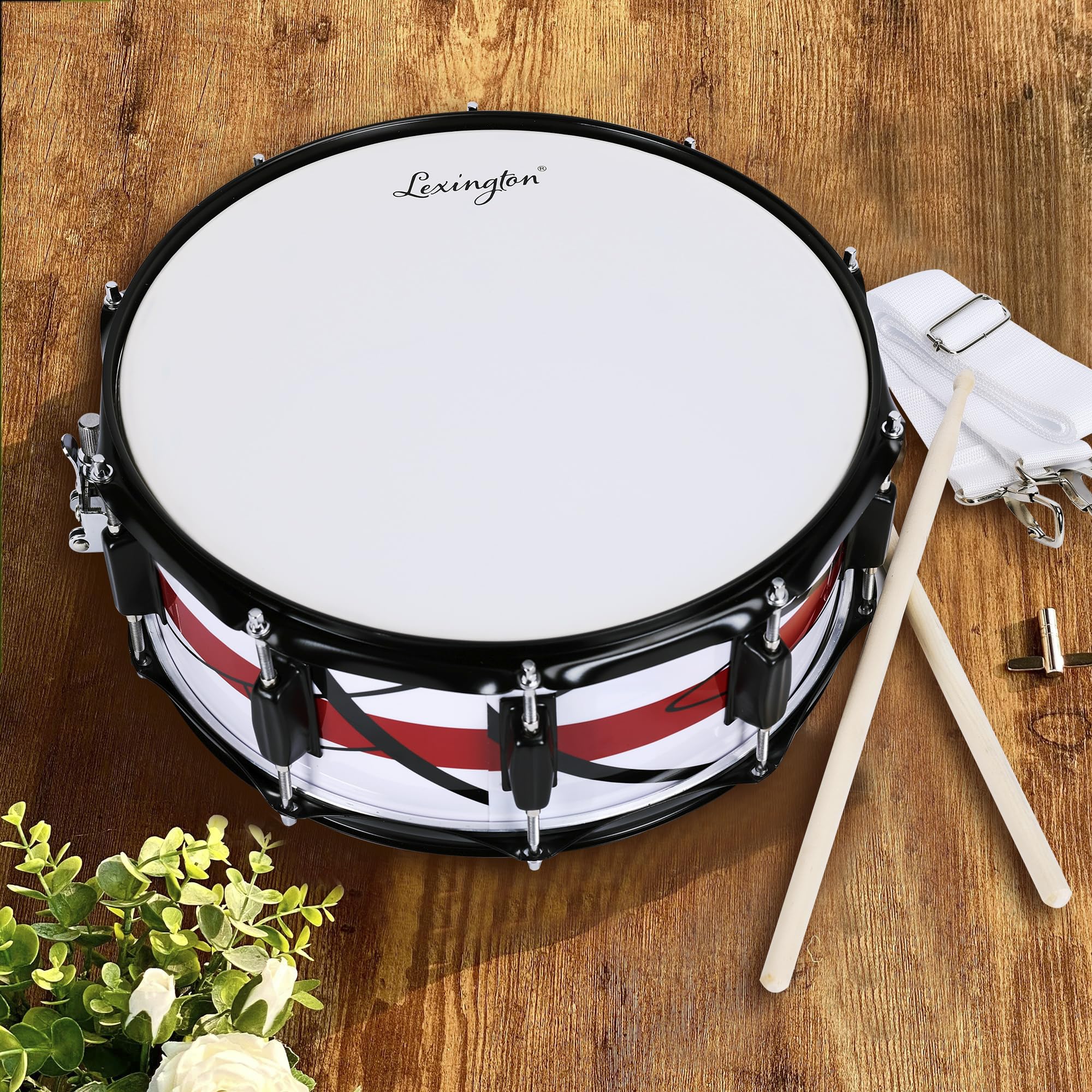 Lexington Sd300M Wr Snare Drum Set Student Wood Shell 14 X 5.5 Inches With 10 Lugs, Includes Drum Key, Drumsticks And Strap, Irr