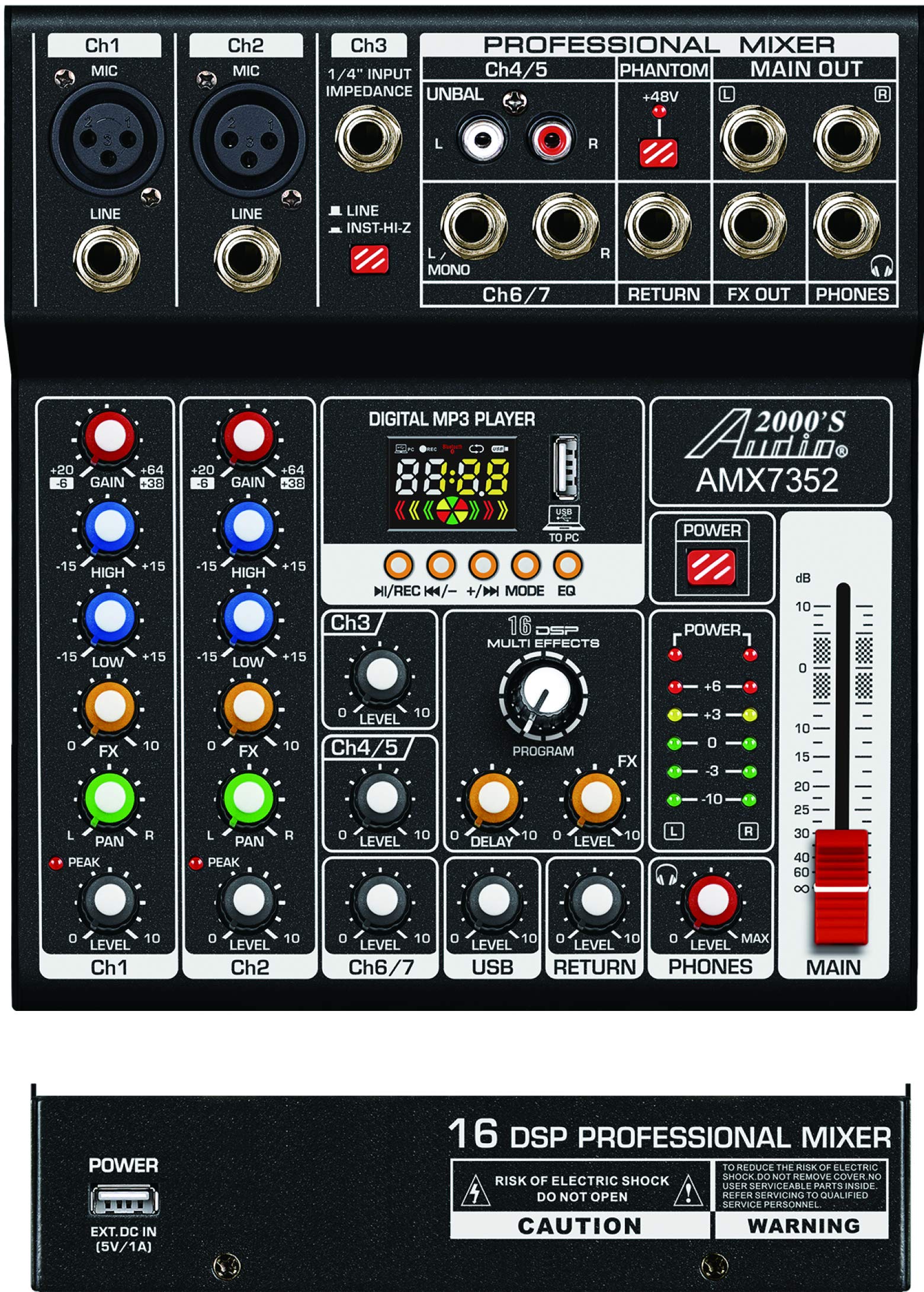Audio2000'S Amx7352 Seven Channel Audio Mixer With Usb 5V Power Supply, Usb Interface, And Sound Effect