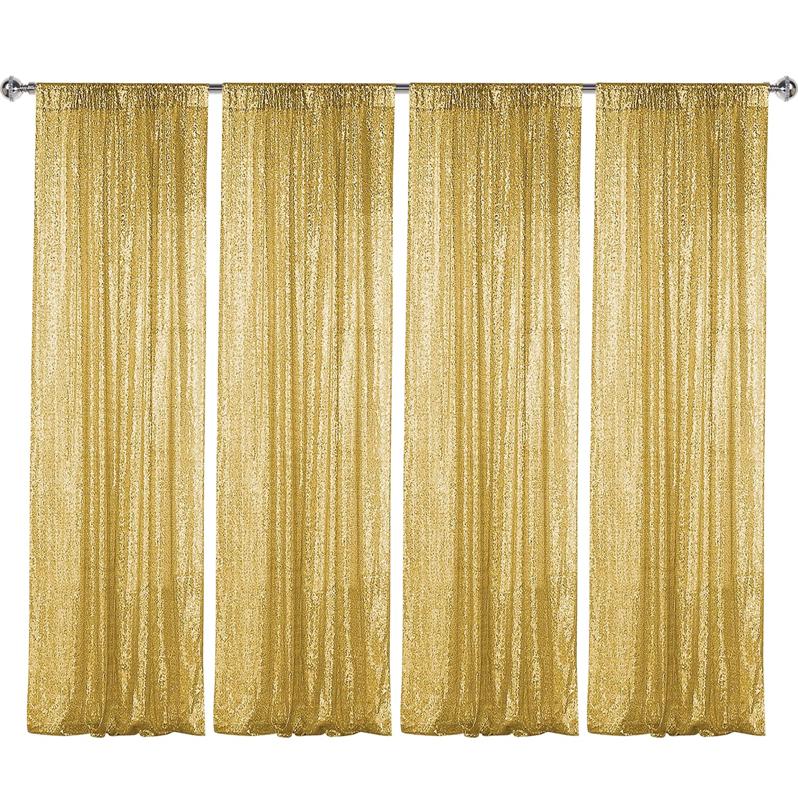 Sugargirl Gold Sequin Backdrop Curtain 4 Panels 2Ftx8Ft Glitter Gold Background Drapes Sparkle Photography Backdrop For Party We