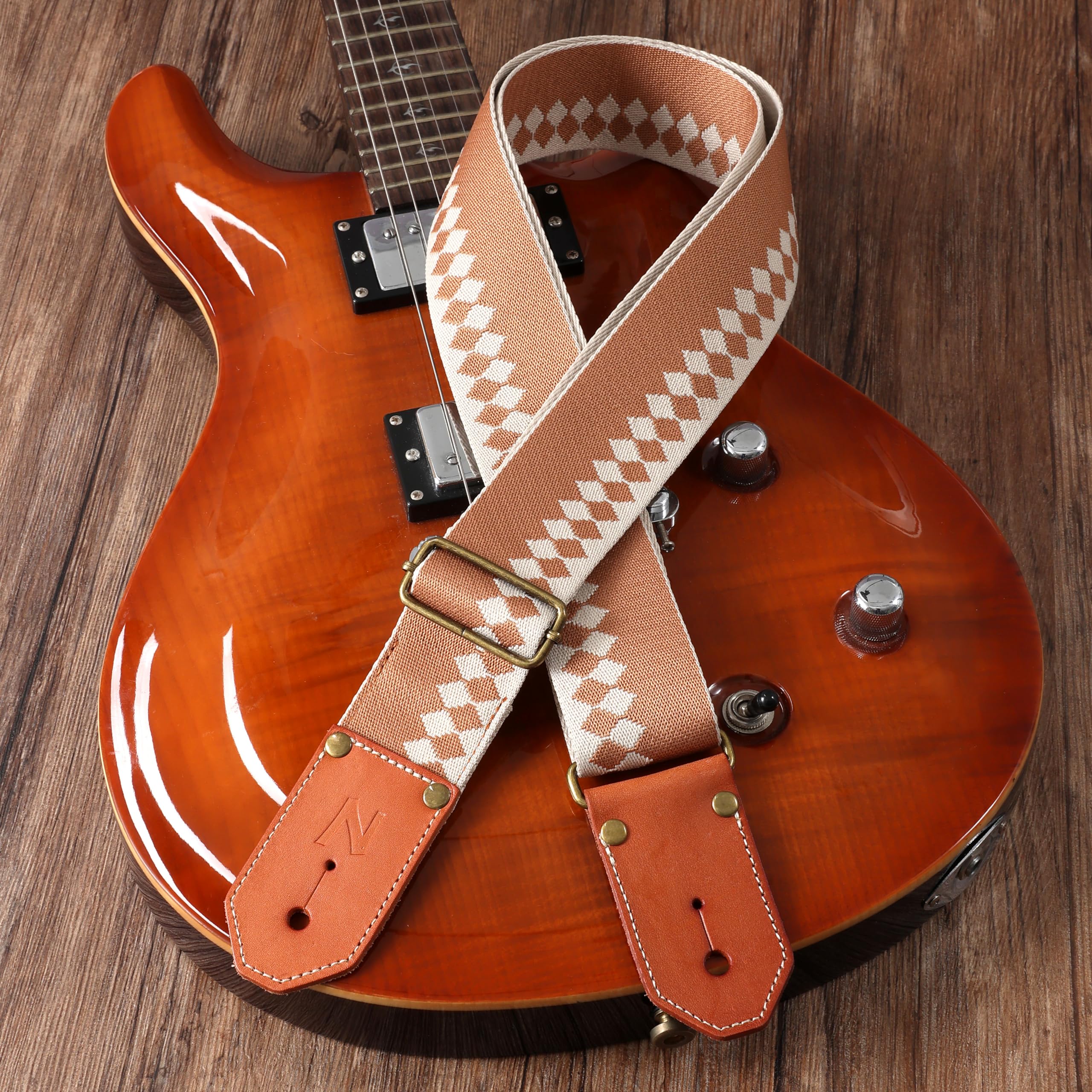 Nefelibata Cool Woven Guitar Strap With Thicked First Layer Vegetable Tanned Cowhide Leather Ends For Acoustic, Bass, Electric G