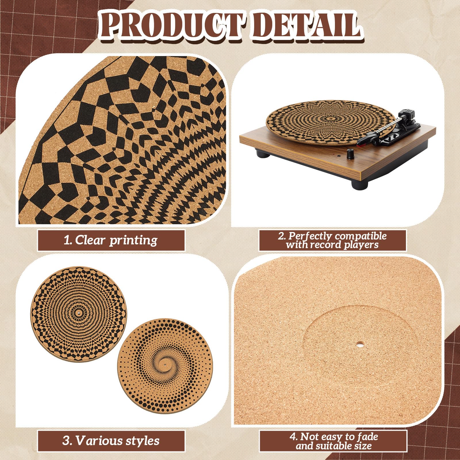 Briwooody 2 Pcs Cork Turntable Mat/3Mm Thick For Better Sound Support On 11.8 Inches Vinyl Lp Record Player Turntable Slipmat Ps