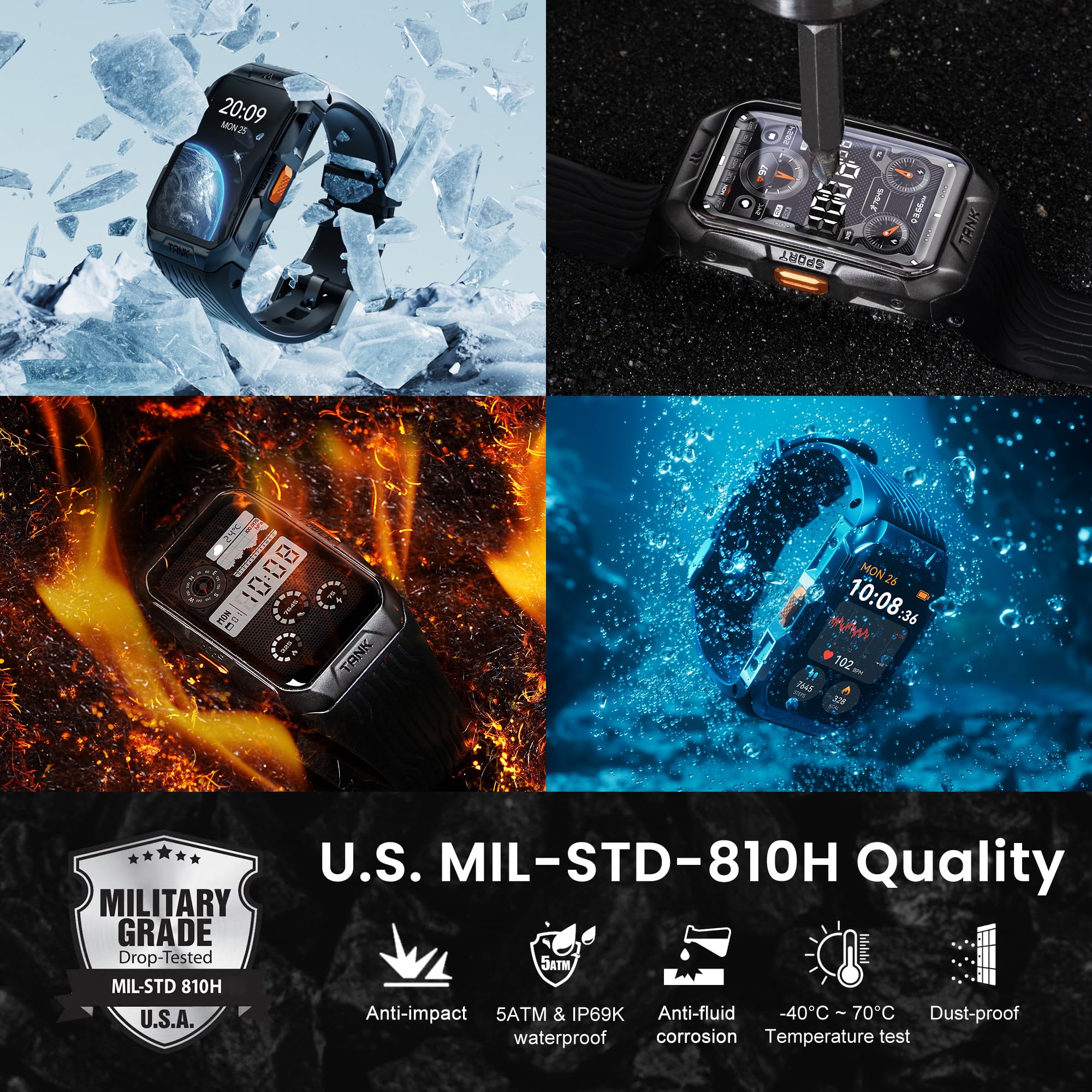 Kospet Tank X2 Ultra Gps Smart Watch, 3D Curved Glass, Stainless Steel Unibody, 6 Satellite Positioning, Compass, 50M Waterproof