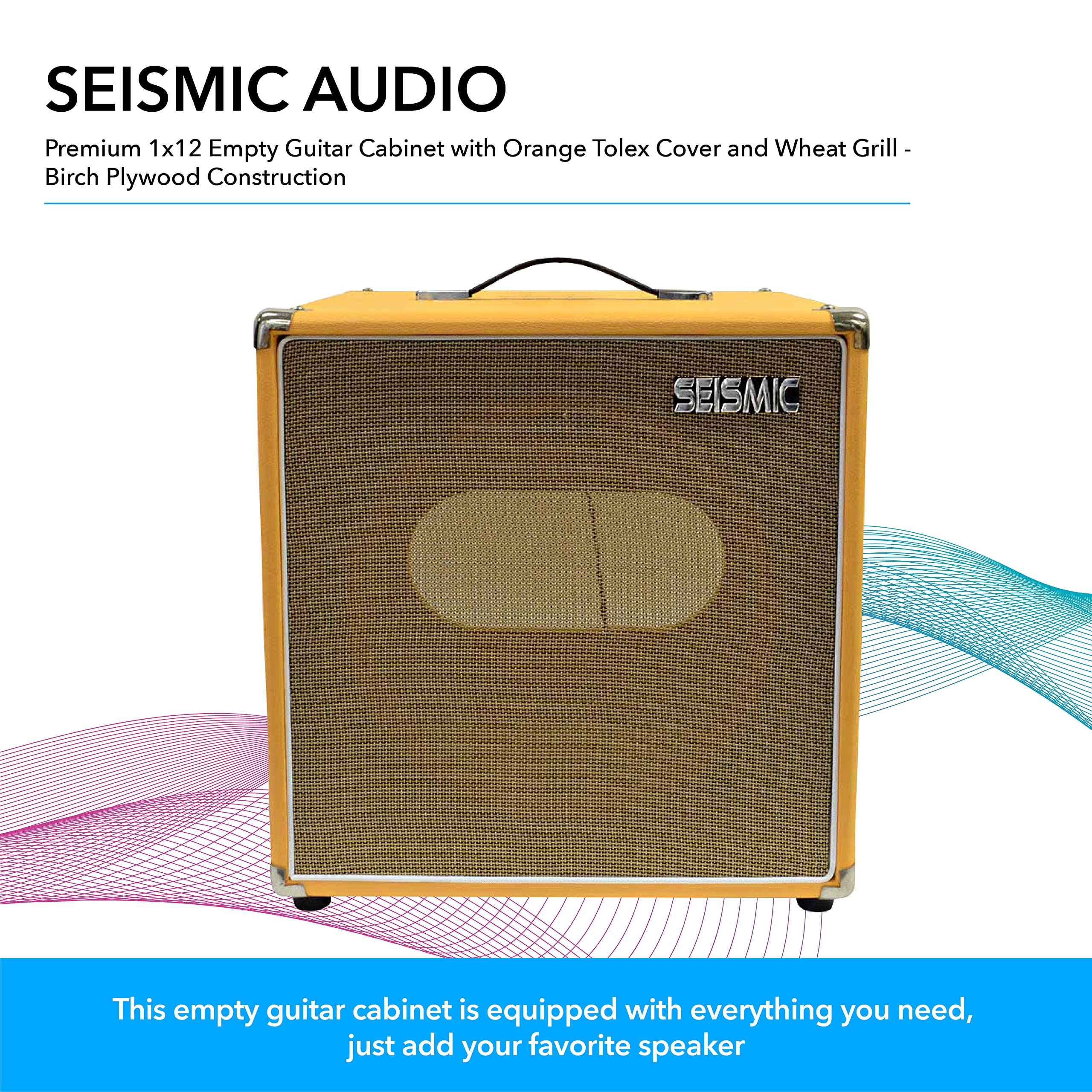 Seismic Audio - 12 Guitar Speaker Cabinet Empty - 7 Ply Birch - 1X12 Cube Cab - Orange Tolex, Wheat Removable Cloth Grill - Fron