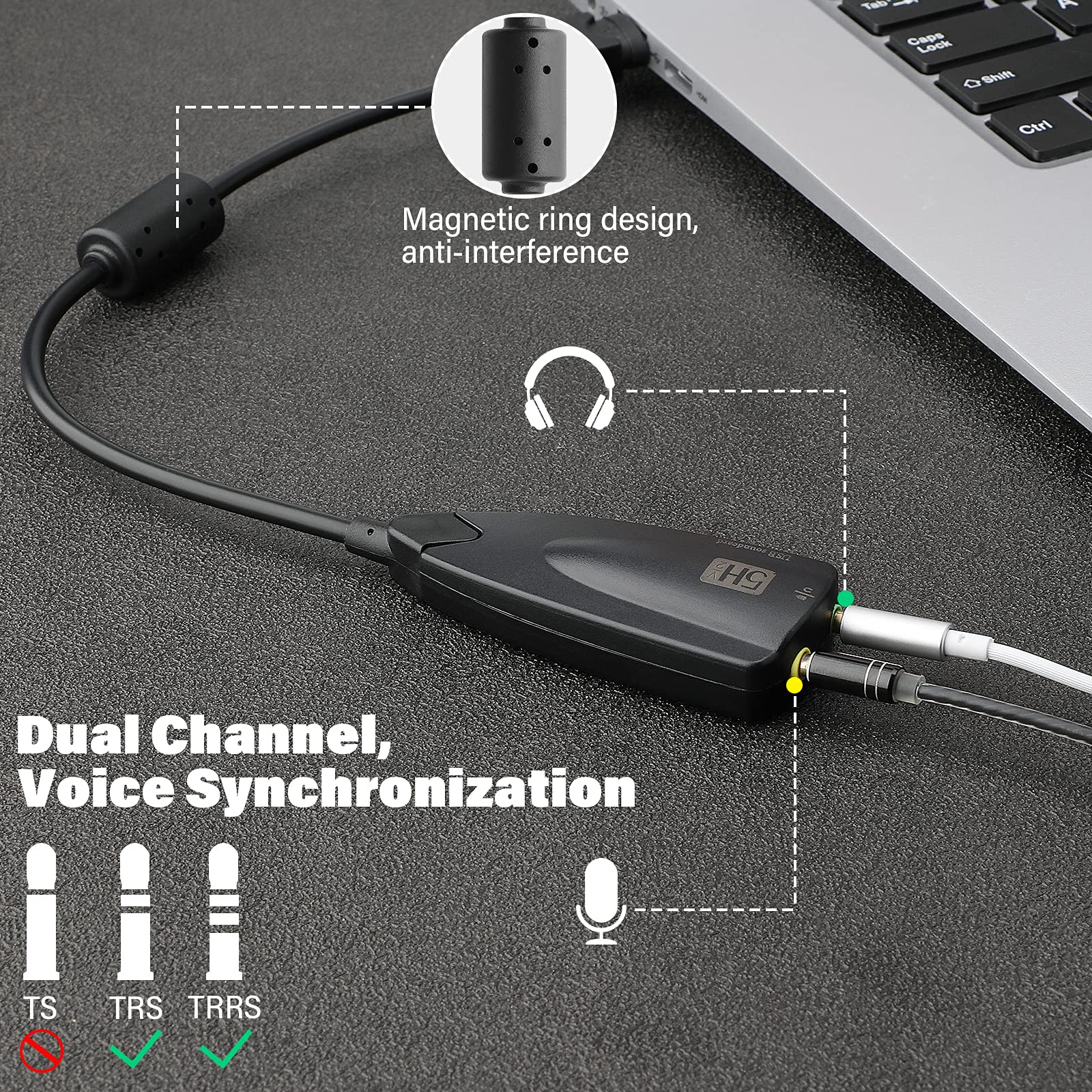 Saisn Usb Stereo Sound Card, Usb 7.1 External Audio Sound Adapter Card 5Hv2 Channel Converter To 3.5Mm Headphone Microphone Jack
