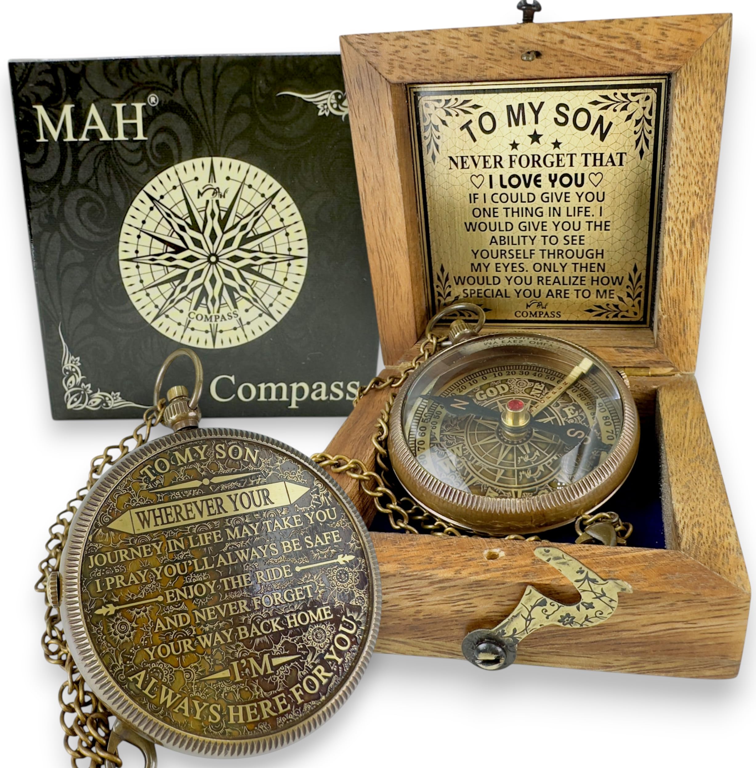 Brass Compass Gift - to My Son Never Forget That I Love You, Sentimental Keepsake Gift from Mom Dad & Grandparents for Graduatio