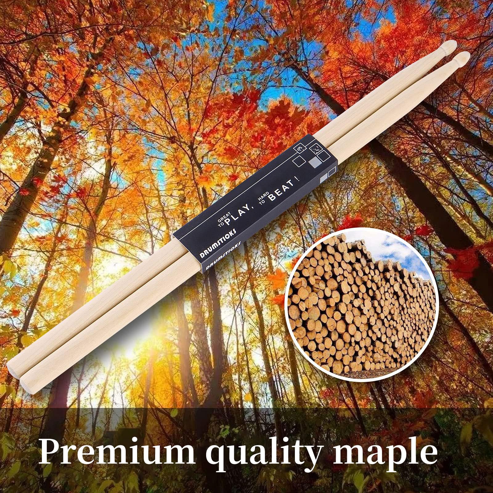 Oieton 2 Pairs Drum Sticks 7A Classic Maple Wood Drumsticks Wood Tip Drumstick For Adults Kids And Beginners