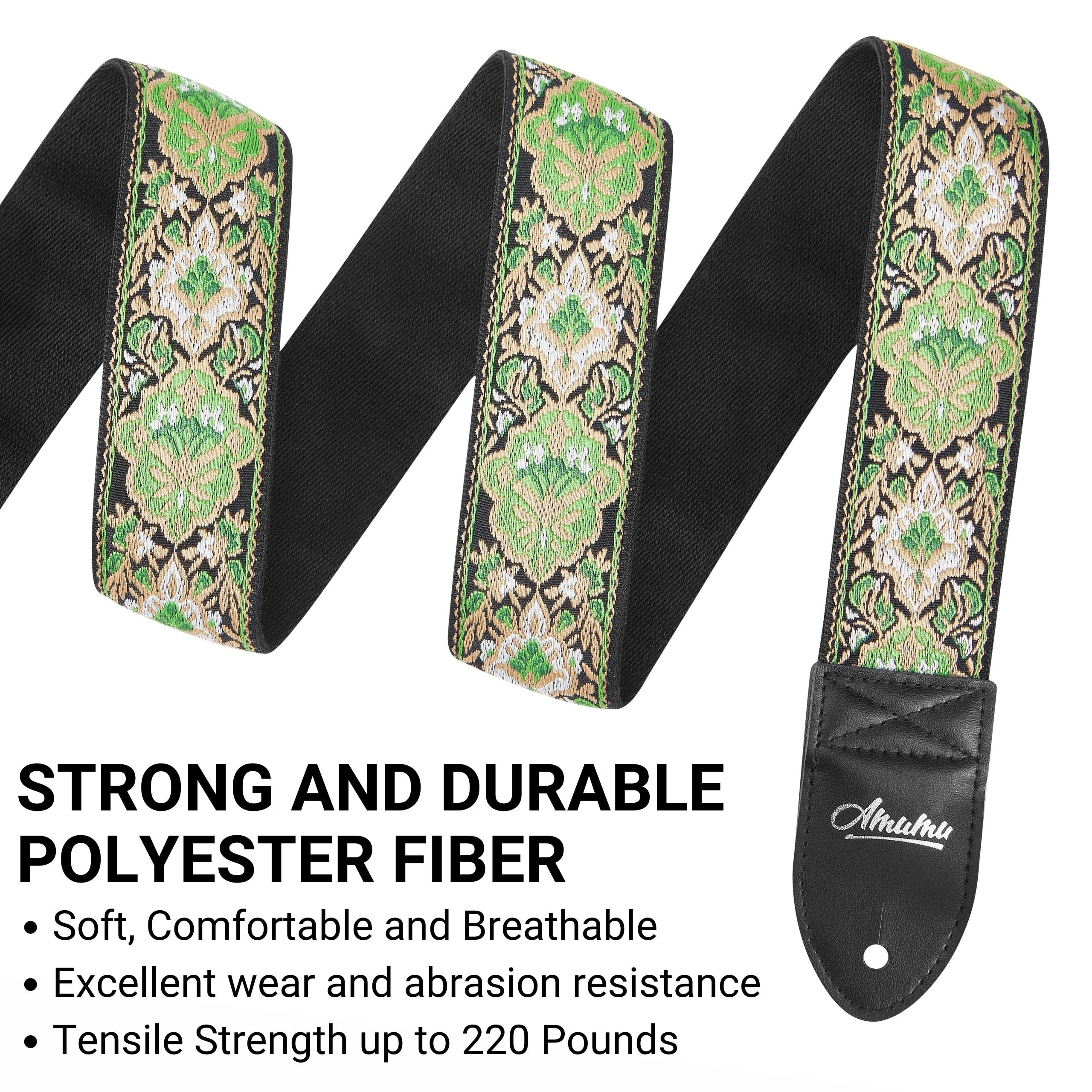 Amumu Guitar Strap Vintage Jacquard For Acoustic, Electric And Bass Guitars  W/Free Button And Blocks