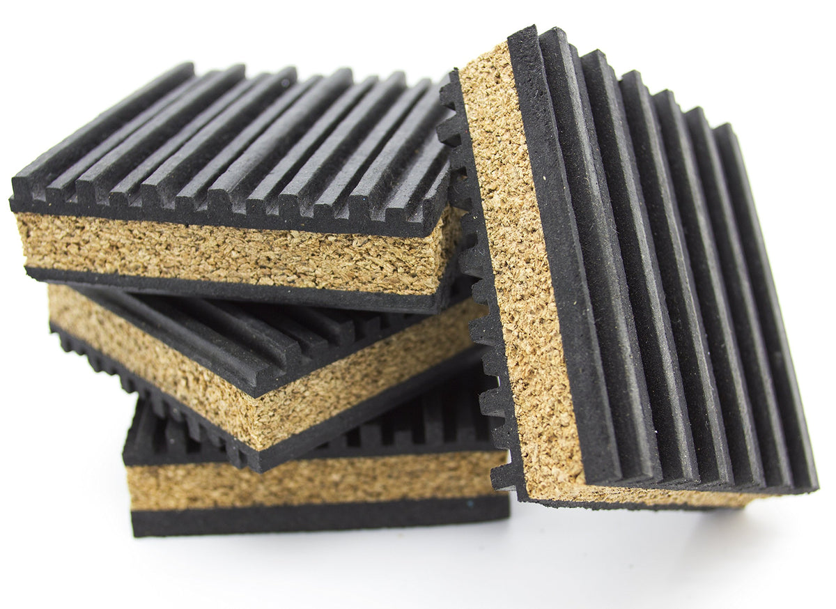 Pneumaticplus Anti Vibration Rubber & Cork Isolation Pads, Pack Of 4 (3'' X 3'' X 7/8'')