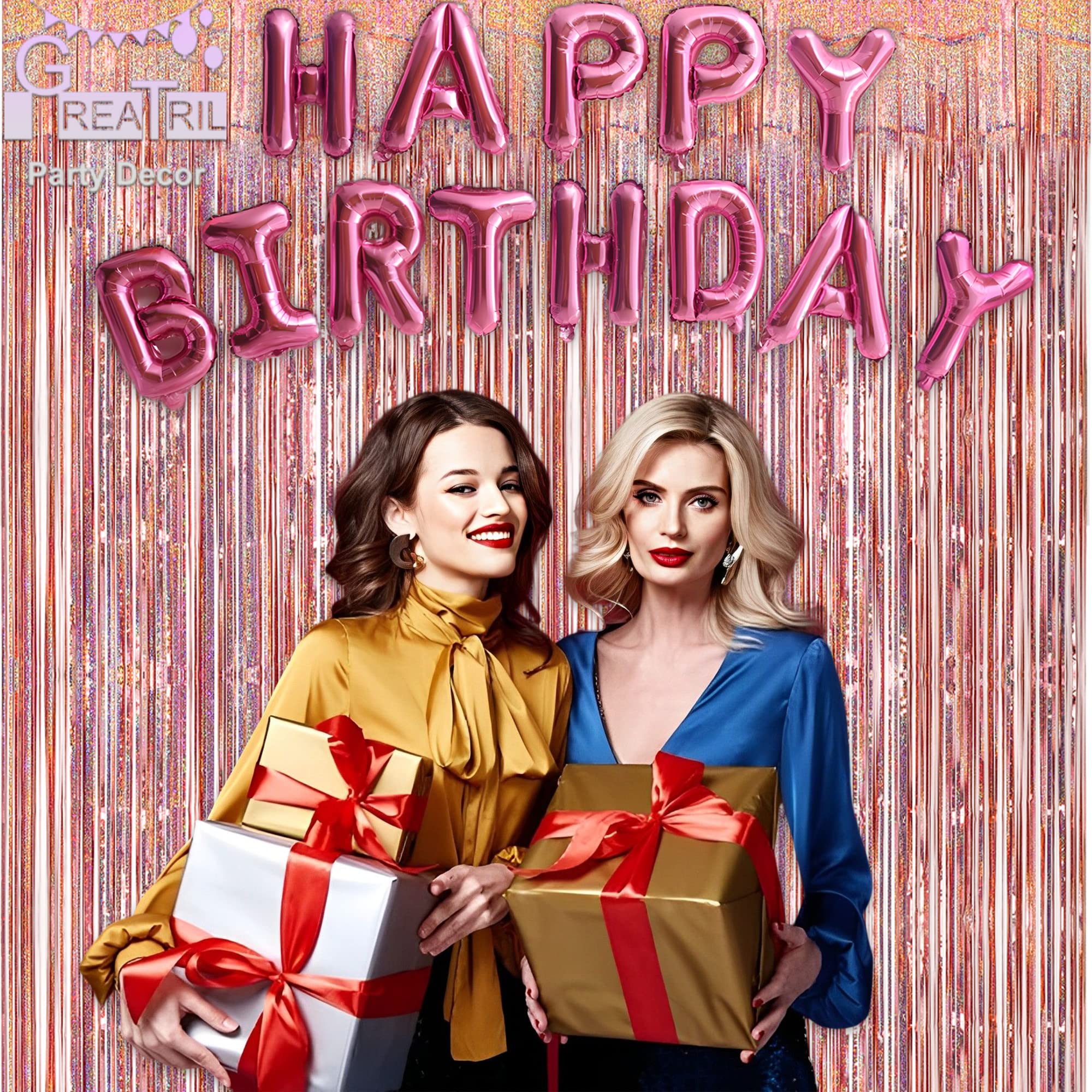 Rose Gold Tinsel Curtain Party Backdrop   Greatril Foil Fringe Curtain Streamers For Bachelorette Party Decorations Bride Be Par