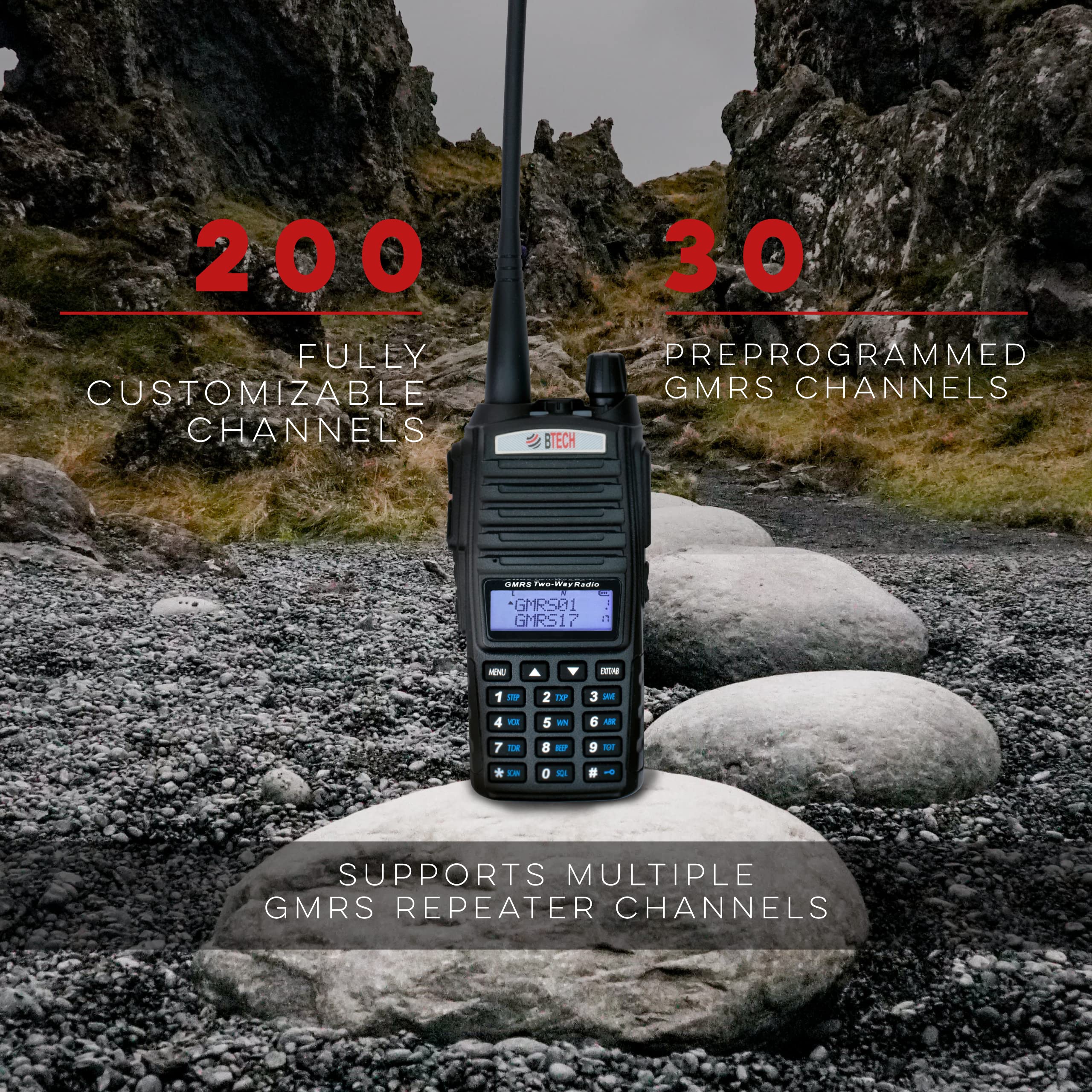 Btech Gmrs-V2 5W 200 Fully Customizable Channels Gmrs Two-Way Radio. Usb-C Charging, Ip54 Weatherproof, Repeater Compatible, Dua