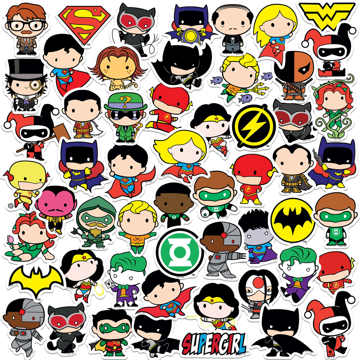 Justice League Chibi Superhero 50Ct Sticker Pack Large Deluxe Stickers Variety Pack   Laptop, Water Bottle, Scrapbooking, Tablet
