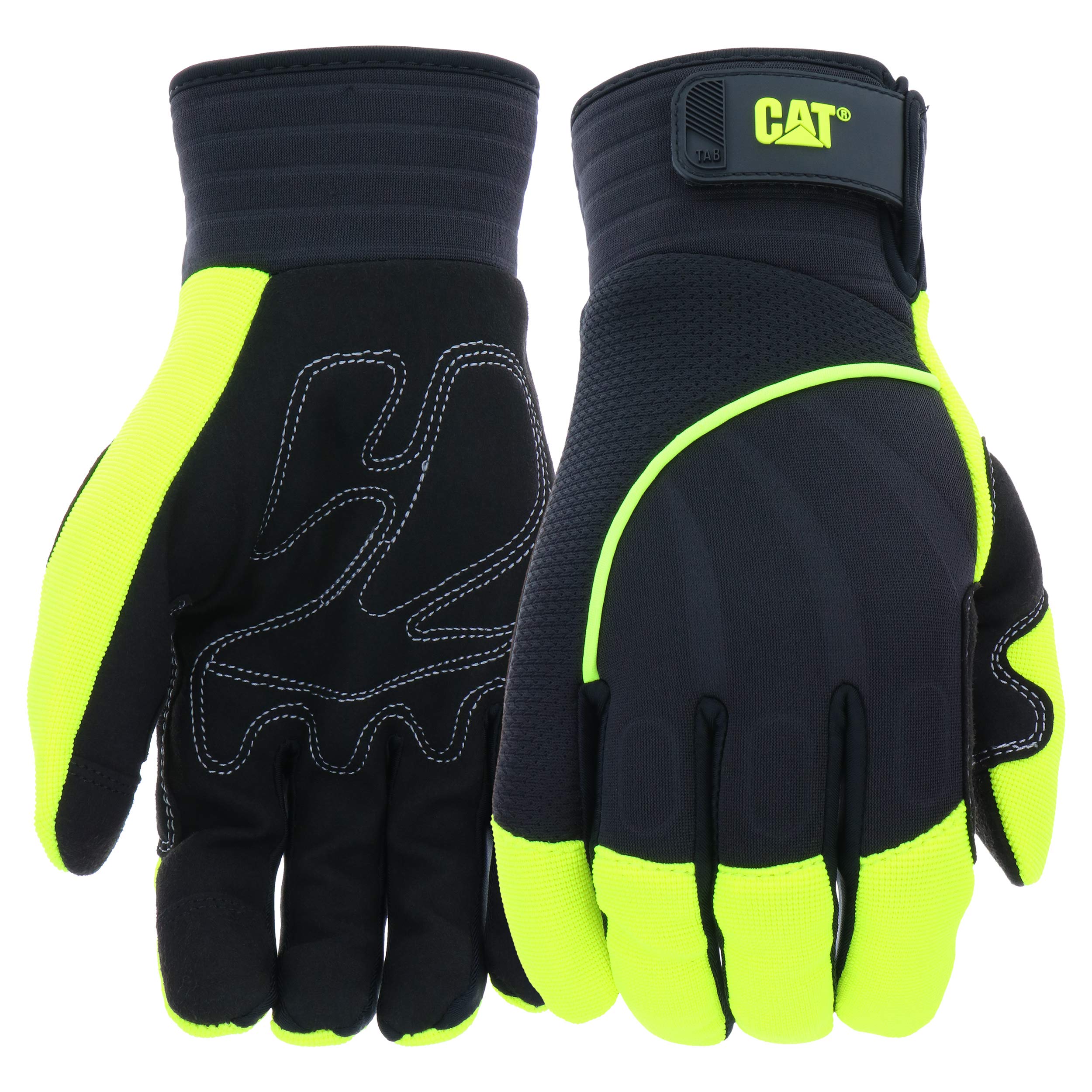 Cat CAT012224 Hi-Vis Work Gloves - Green, X-Large, Synthetic Palm Gloves w/Touchscreen Fingertips, Adjustable Strap, Padded Palm
