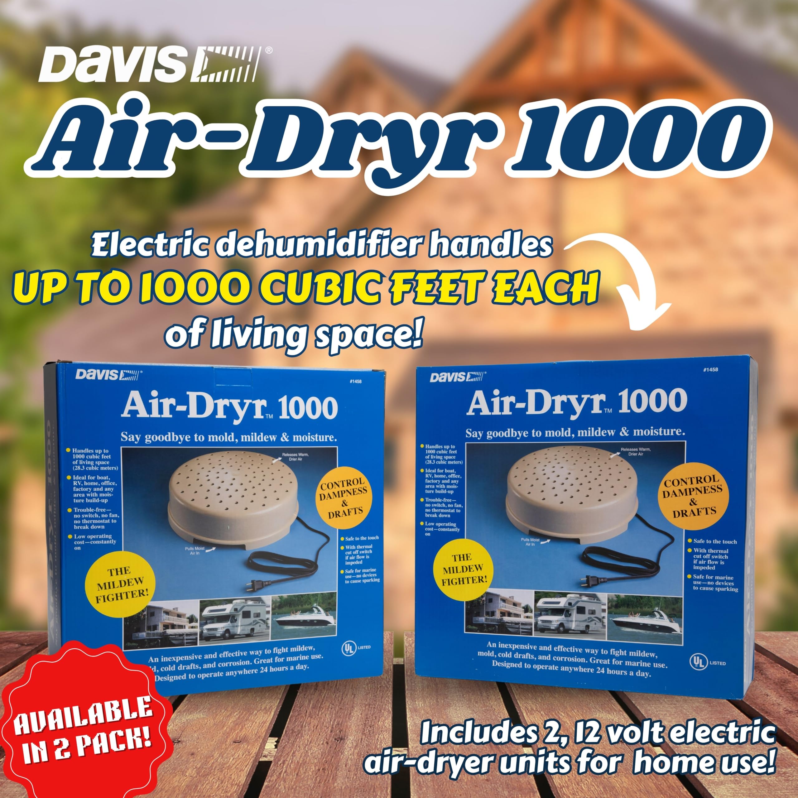 Davis Instruments Air Dryr 1000 Dehumidifier Bundle (2 Pack) Quiet Boat Dehumidifier For Moisture Problems And Wet Air Solution